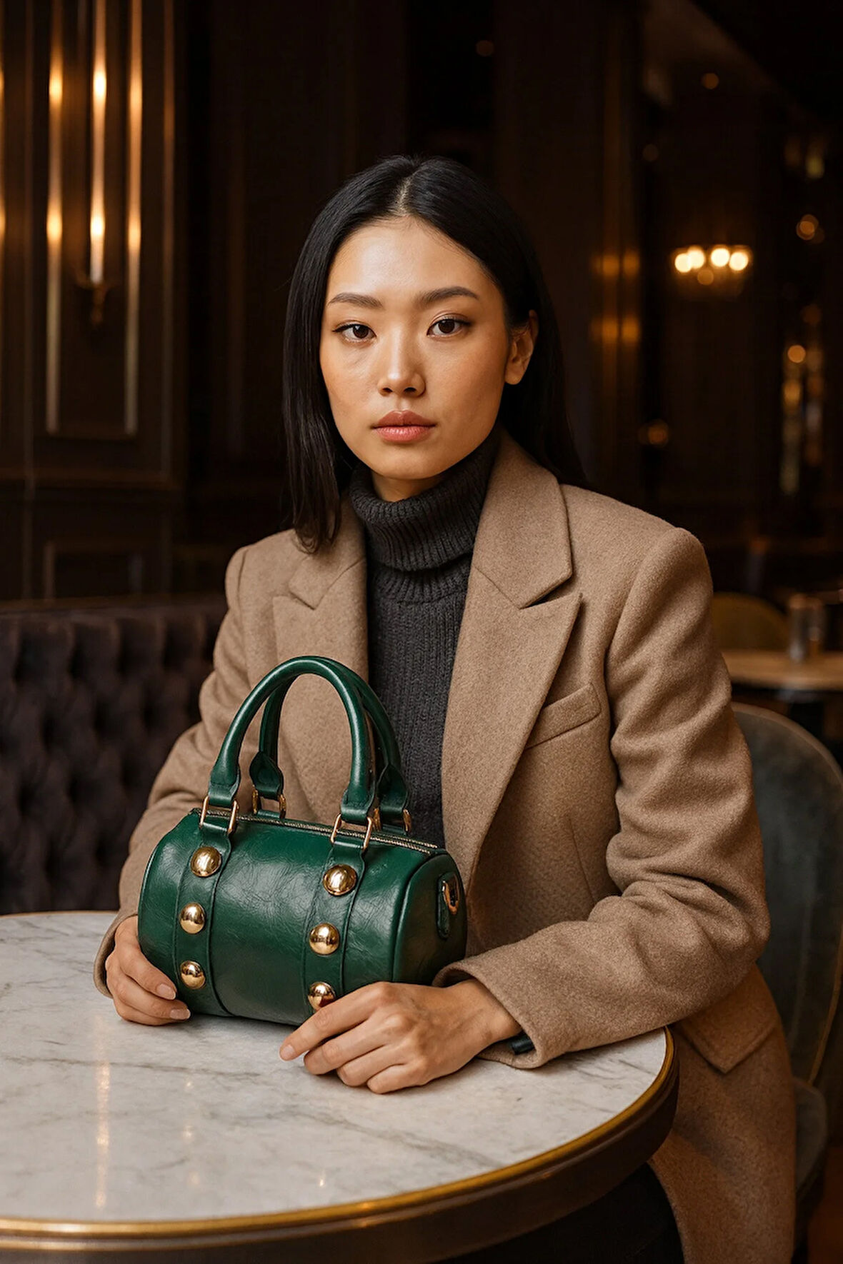 Lüks Altın Detaylı Silindir El ve Omuz Çantası