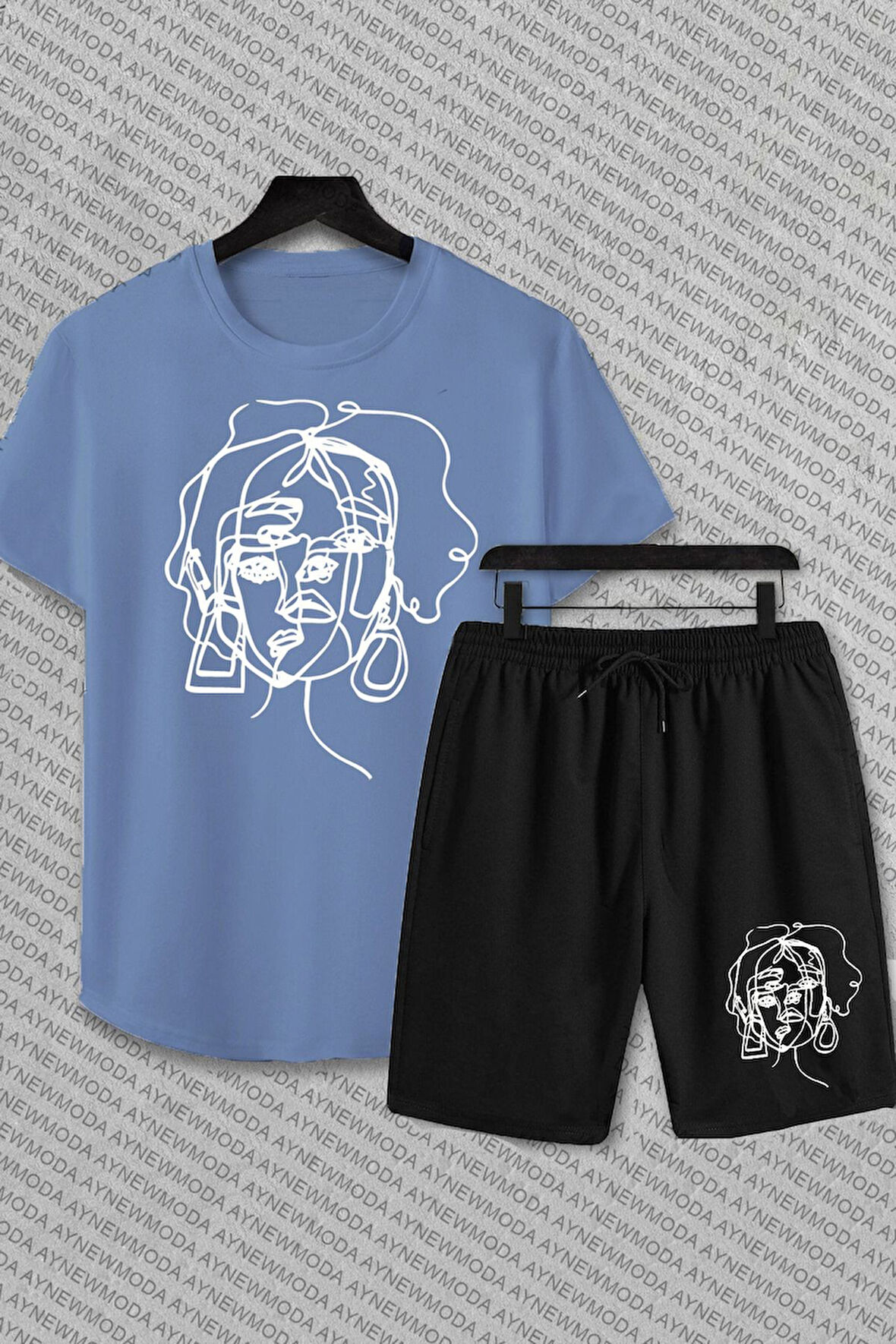 Aesthetic Kadın Çizim Baskılı şort Ve T-shirt Alt Üst Takımı