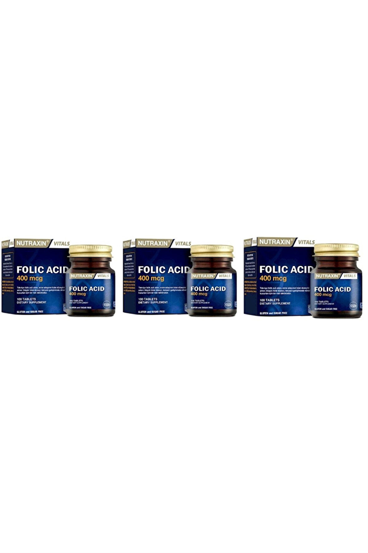 Nutraxin Folik Asit 400 Mcg 100 Tablet 3 Adet
