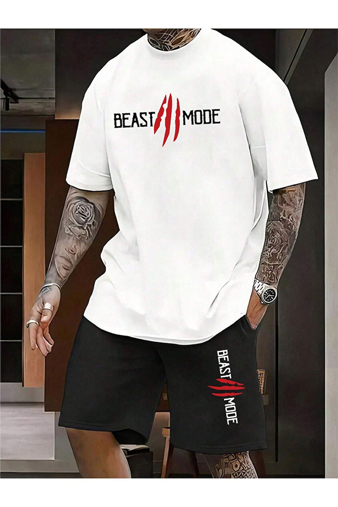 2'li Nasa Şort T-shirt Takım Siyah Takım NASASORTTSHIRT