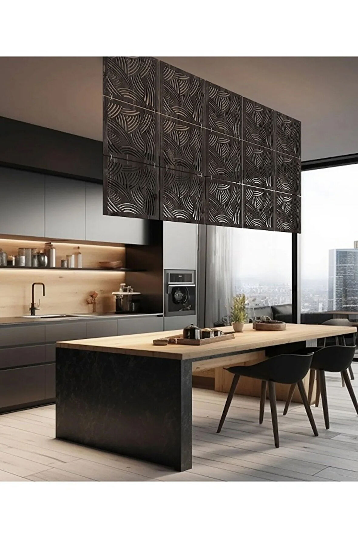 Lazer Kesim Sarkıt Paravan, Ahşap Seperatör, Panel Levha Seti Dekorasyon Ahşap Oda Bölücü desenli