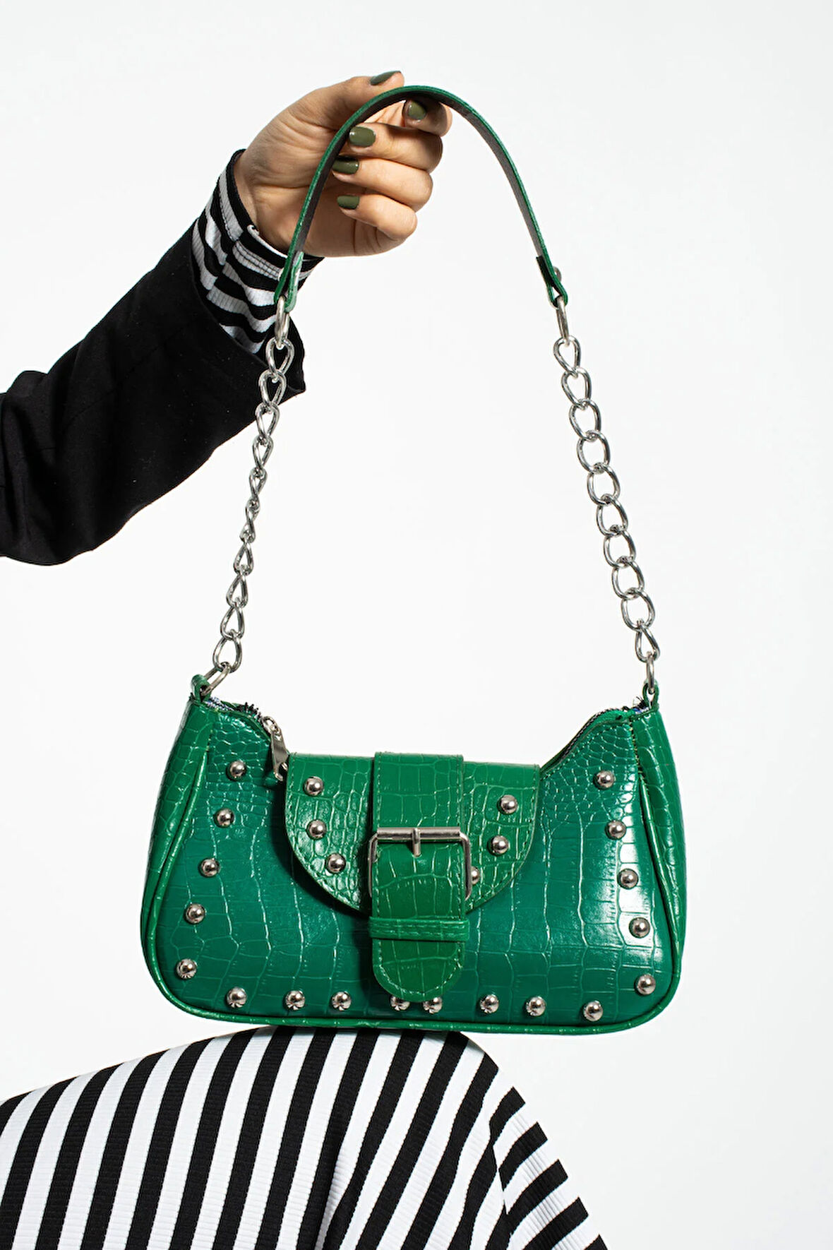 Bony ma zımbalı timsah desenli kol çantası