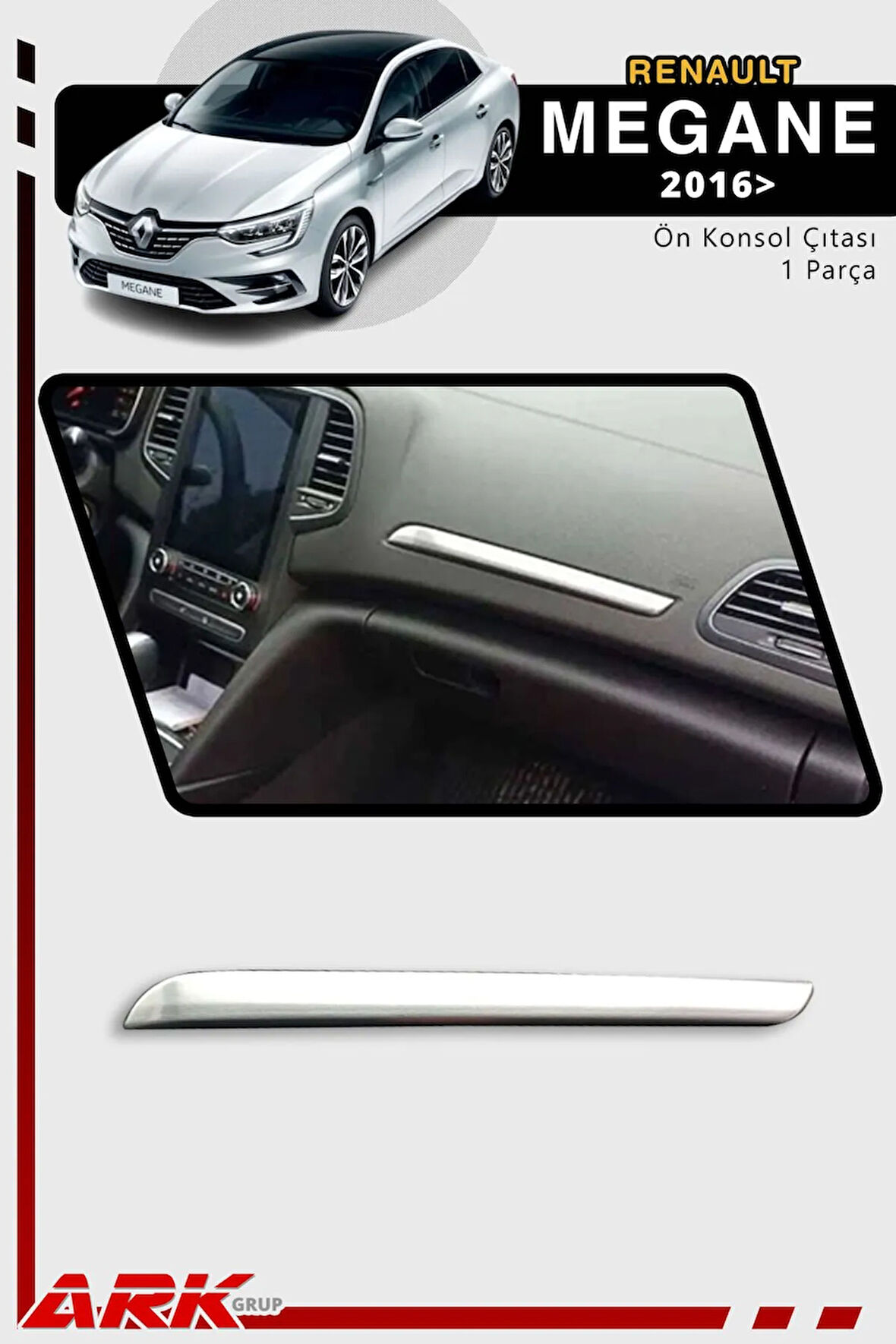 Renault Megane 4 2016-2020 Uyumlu Ön Konsol Çıtası Paslanmaz Çelik Krom Taşlı