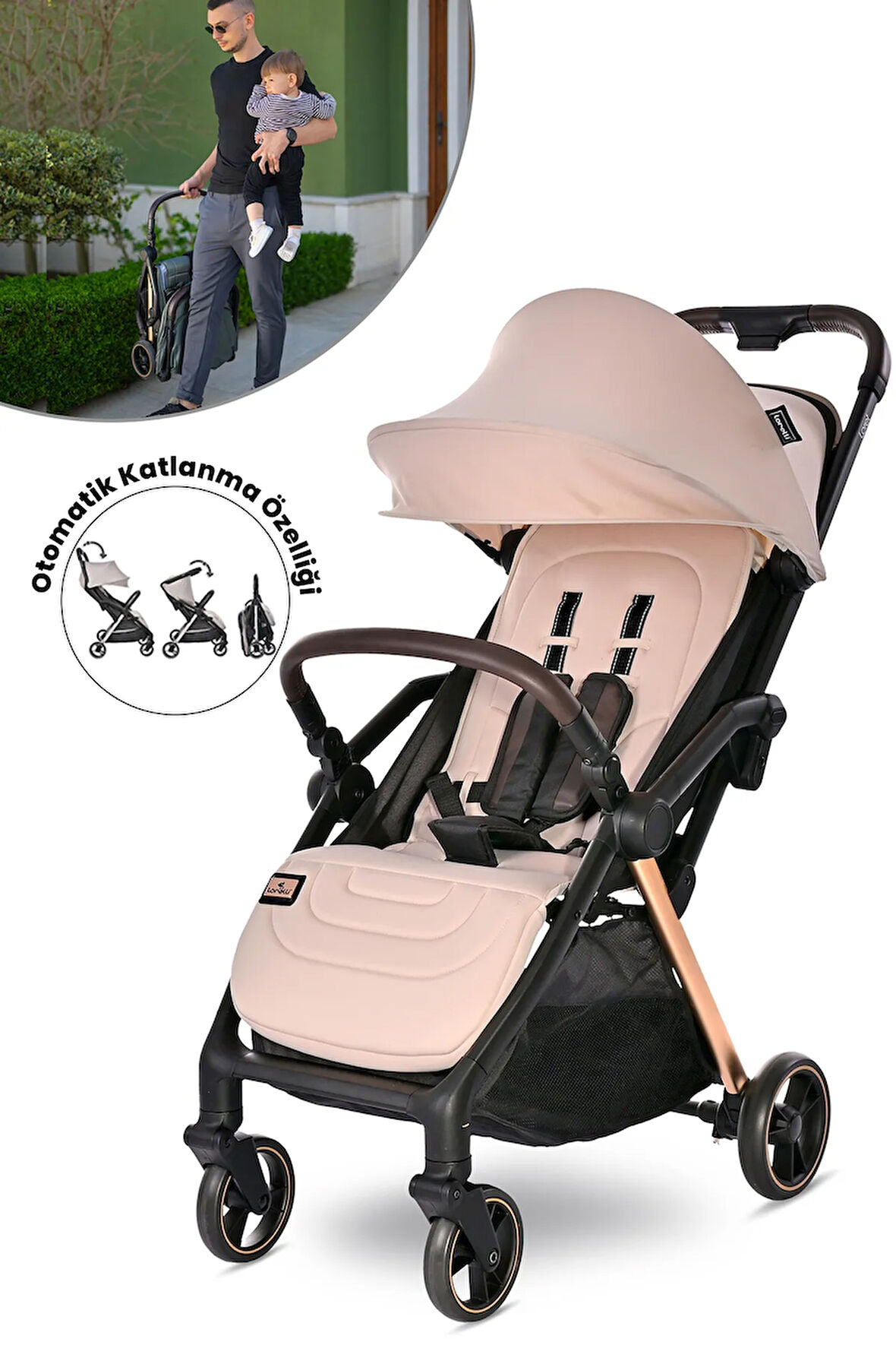 Lorelli Loret Otomatik Katlanan Kabin Boy  Bebek Arabası - Beige