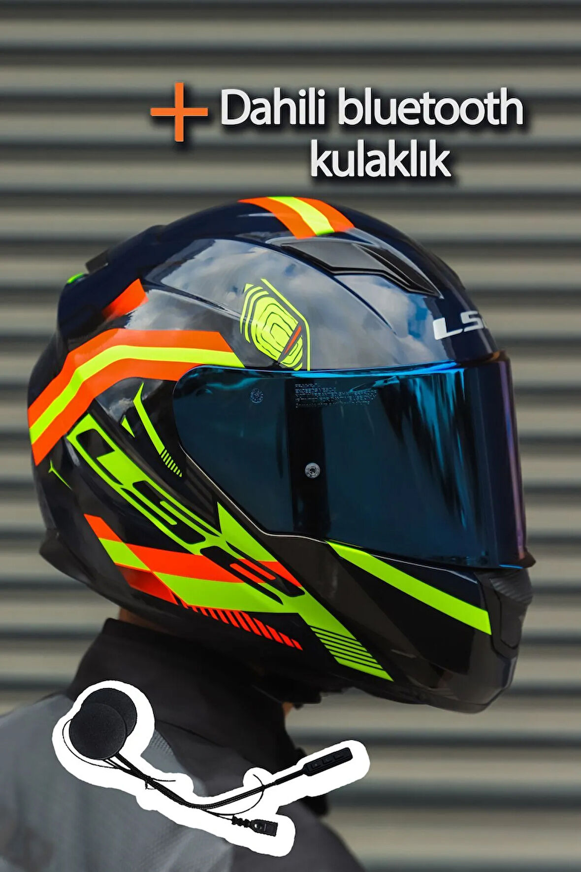 Stream Evo Reflex Mavi Turuncu Kask + Dahili Bluetooth Kulaklık