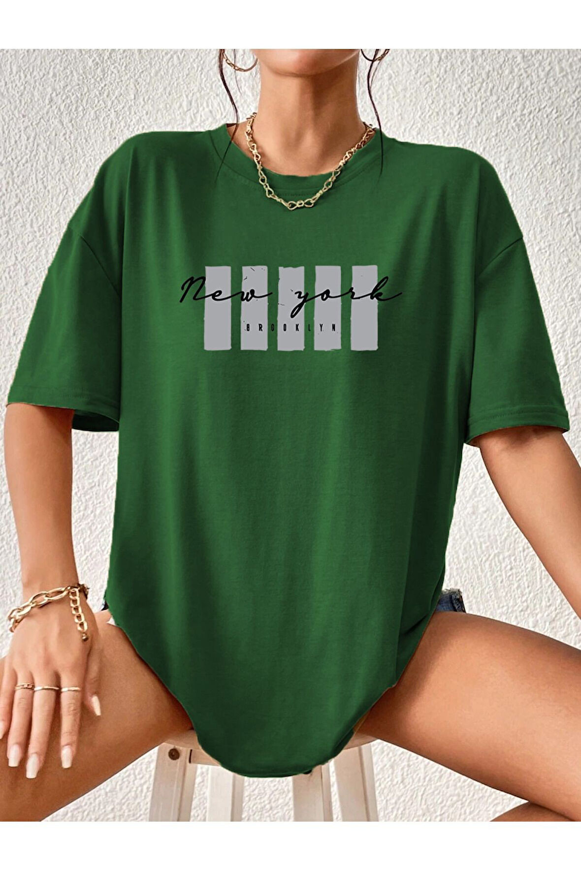 New York X Baskılı Beyaz Tshirt