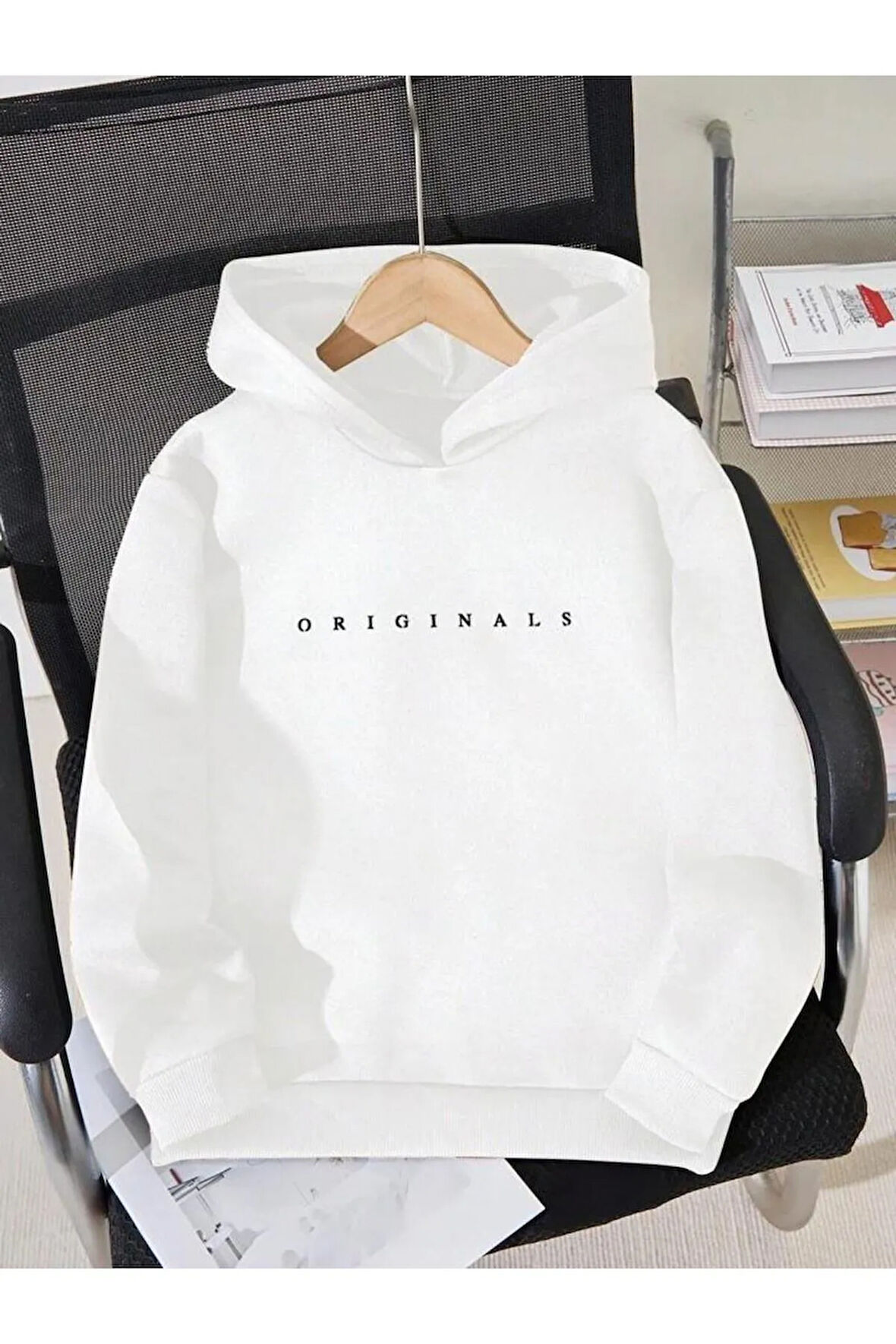 Kız\Erkek Çocuk Beyaz Originals Baskılı Kapşonlu Sweatshirt