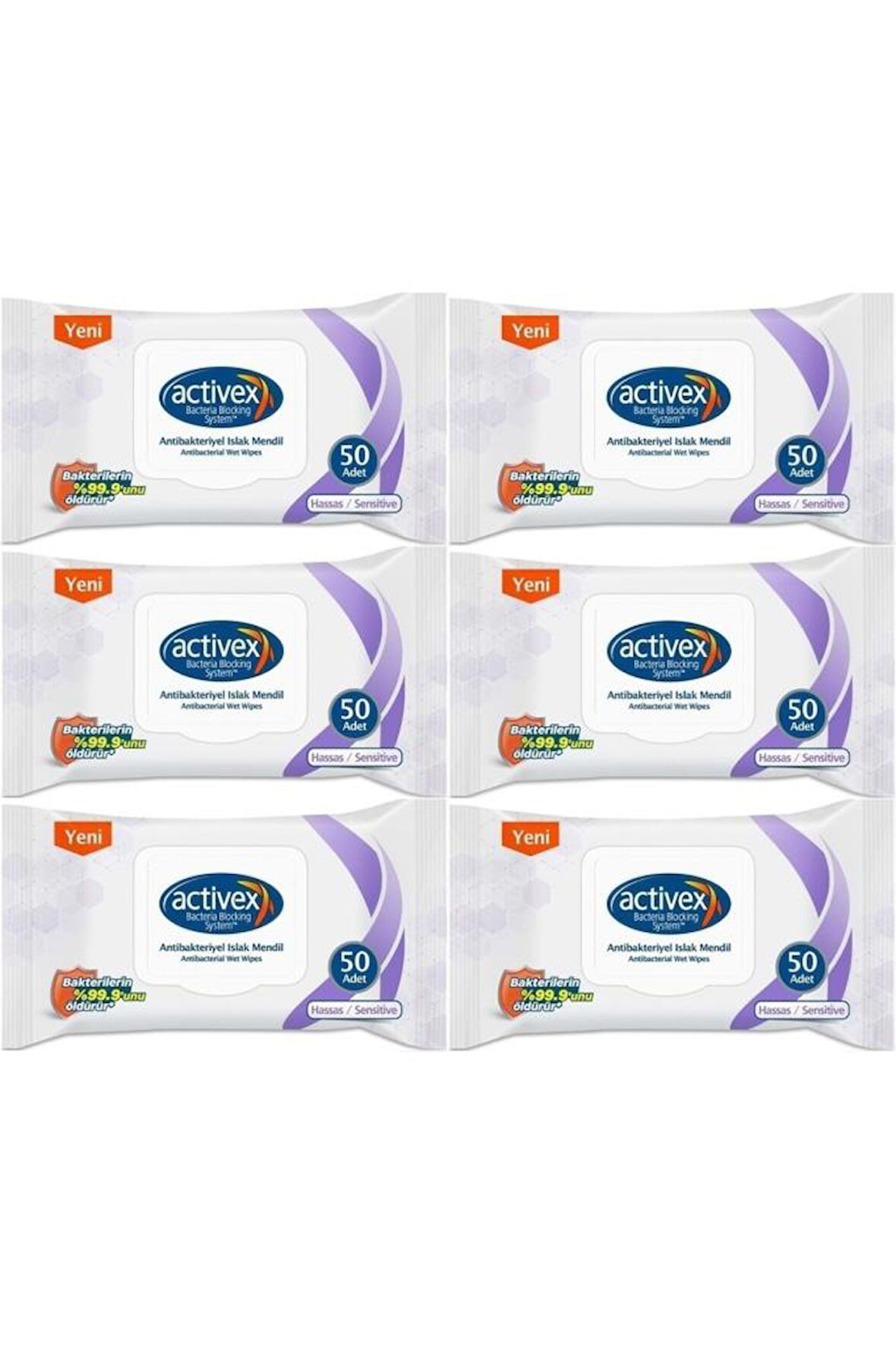 Activex Islak Havlu Mendil Hassas 50 Yaprak 6 Lı Set (300 Yaprak) Plastik Kapaklı