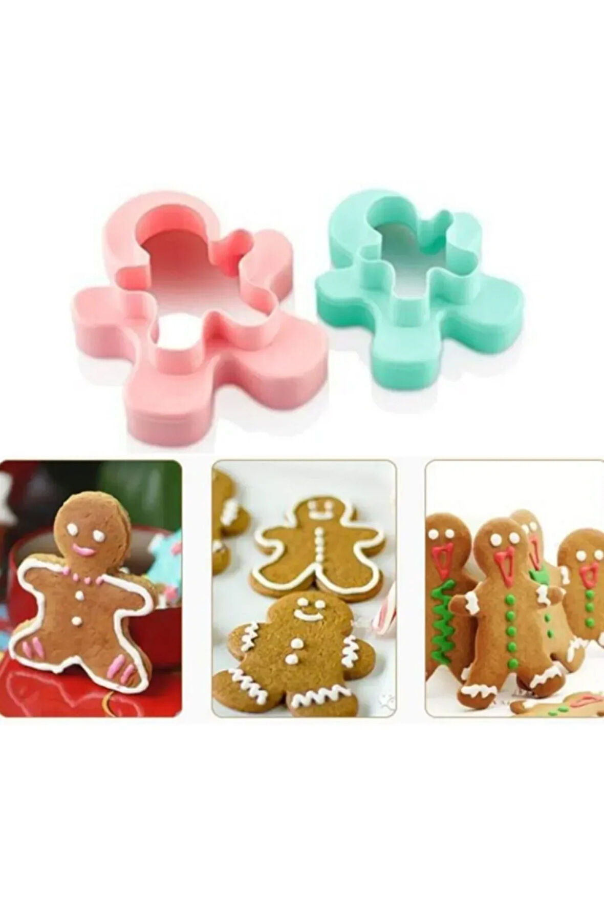 Plastik Adam Insan Şekilli Kurabiye Kalıbı 2’li Set Desenli Şeker Hamur Kesici Şekillendirici Aparat