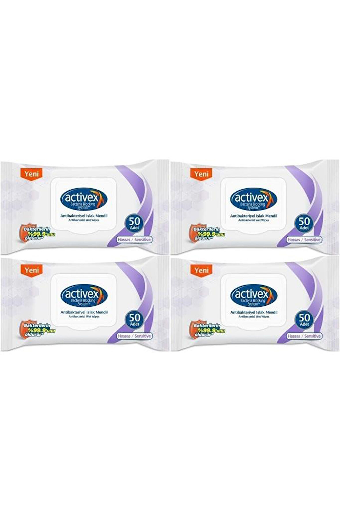 Activex Islak Havlu Mendil Hassas 50 Yaprak 4 Lü Set (200 Yaprak) Plastik Kapaklı