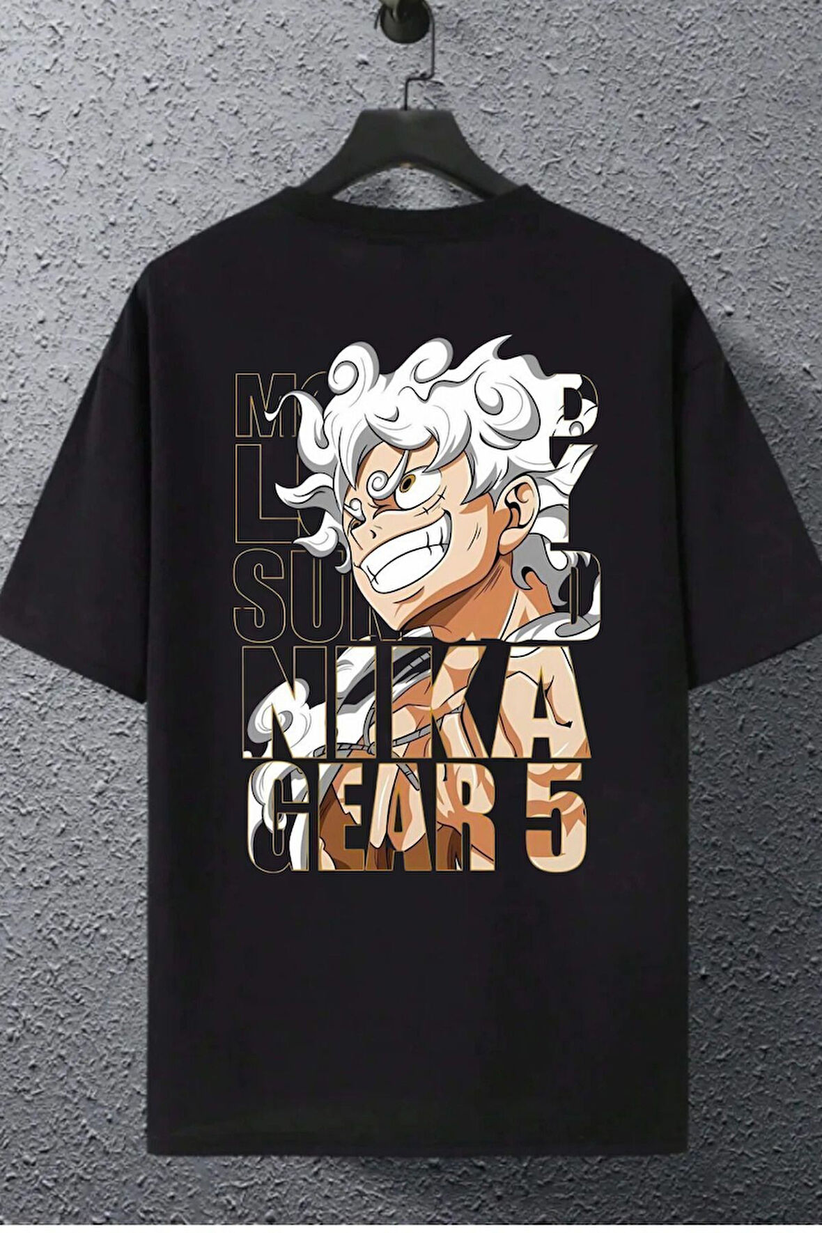 Unisex Oversize One Piece Monkey Nika Gear  Anime Baskılı  Bisiklet Yaka T-shirt