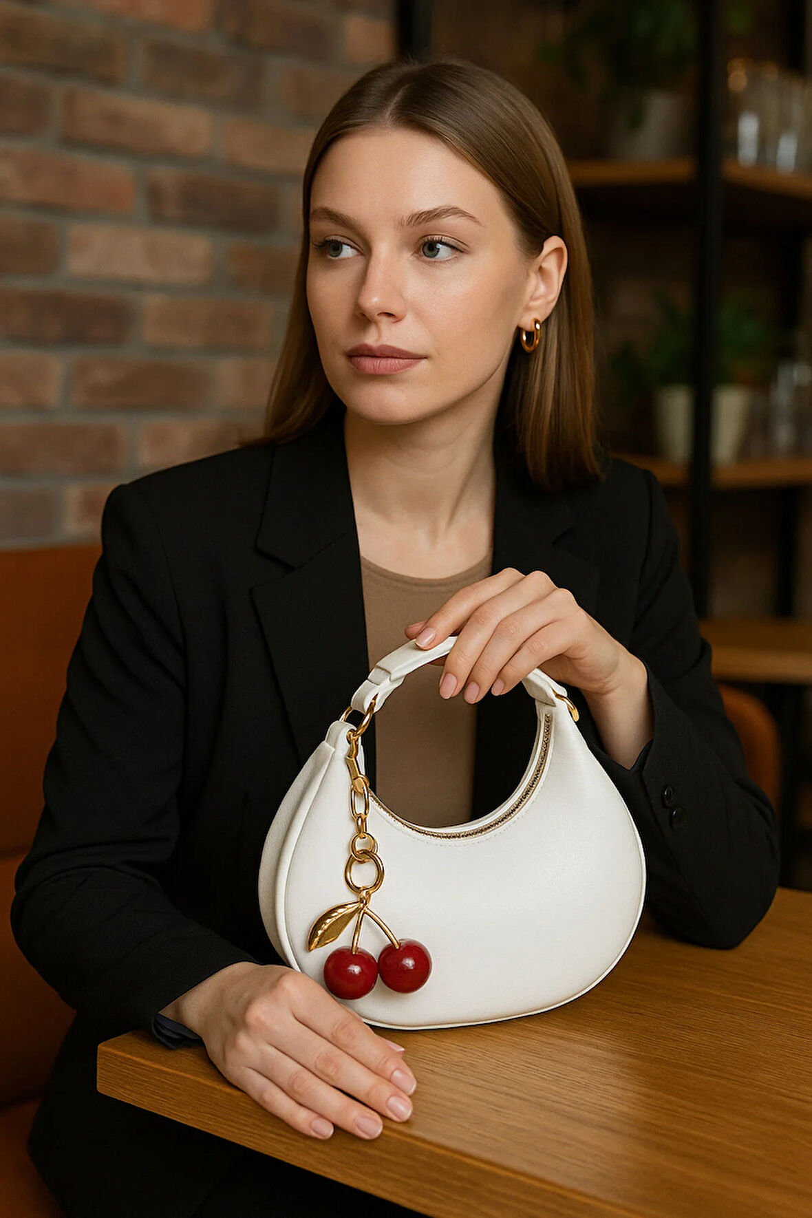 Kiraz Charm Detaylı Omuz Çantası Mini Şık Model
