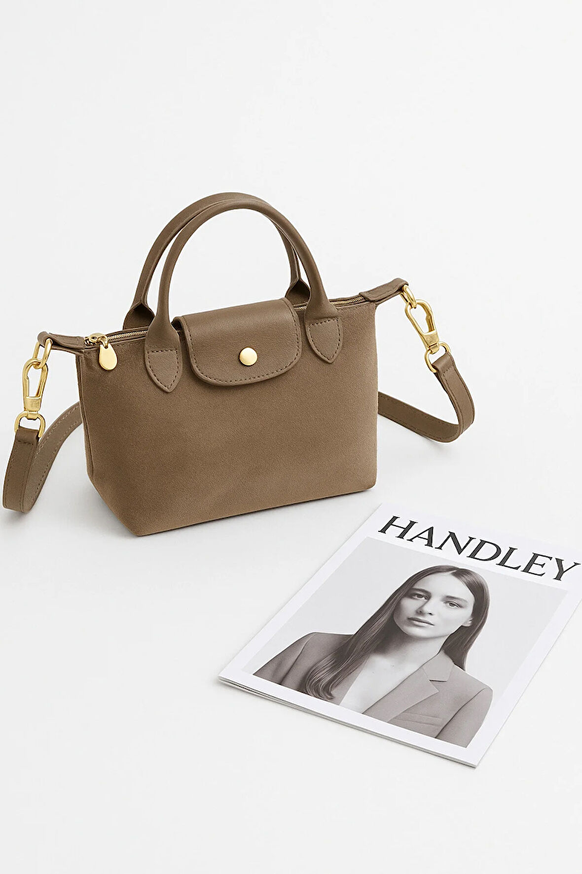 Lilyana – Deri Detaylı Süet El ve Omuz Çantası