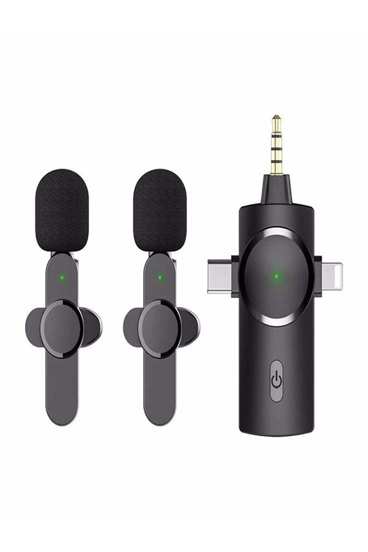 3in1 Çiftli Type-c - Lightning - 3.5 Mm Girişli Profesyonel Wireless Kablosuz Yaka Mikrofonu