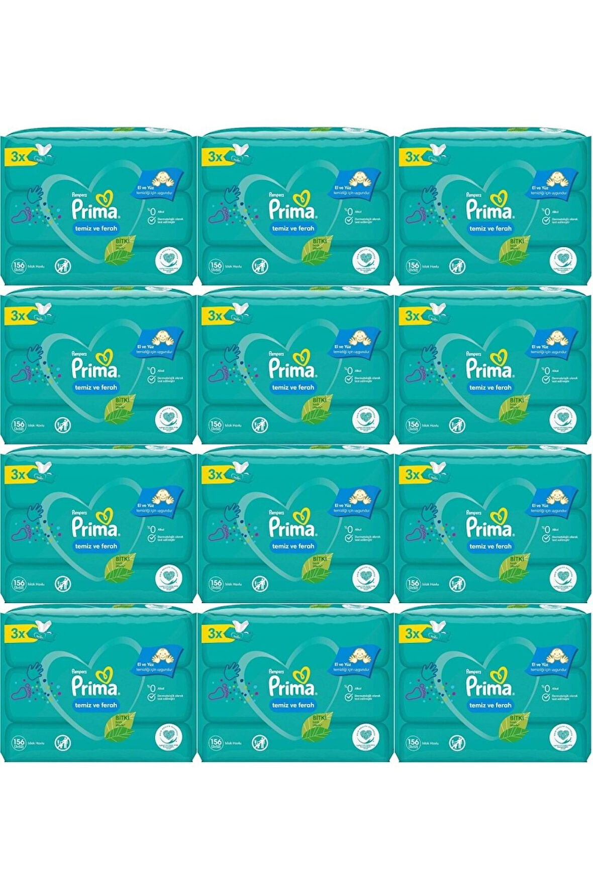 Prima Islak Havlu Mendil Temiz ve Ferah Bebek Kokulu (36'lı Set) (12 Paket x 3) 1872 Yaprak