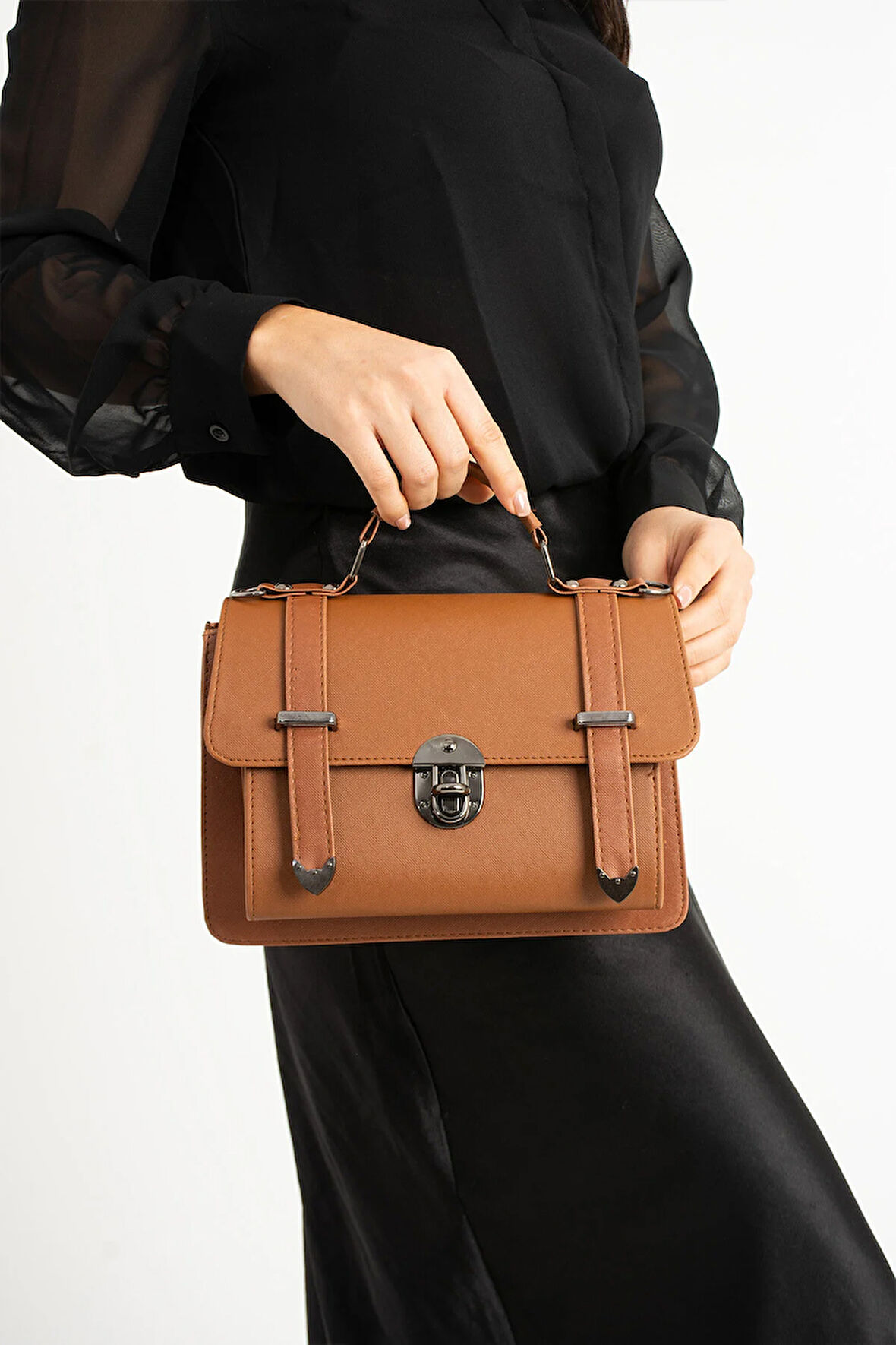 Vegan Deri Ayarlanabilir Uzun Askılı Kilitli Kadın Çantası Omuz Çantası