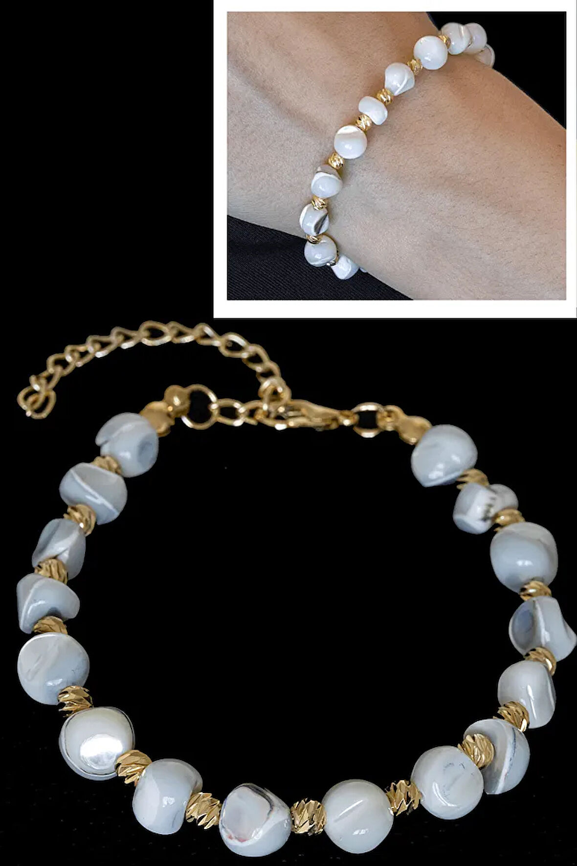 Sertifikalı Beyaz Sedef Taşı Bileklik - Ayarlamalı