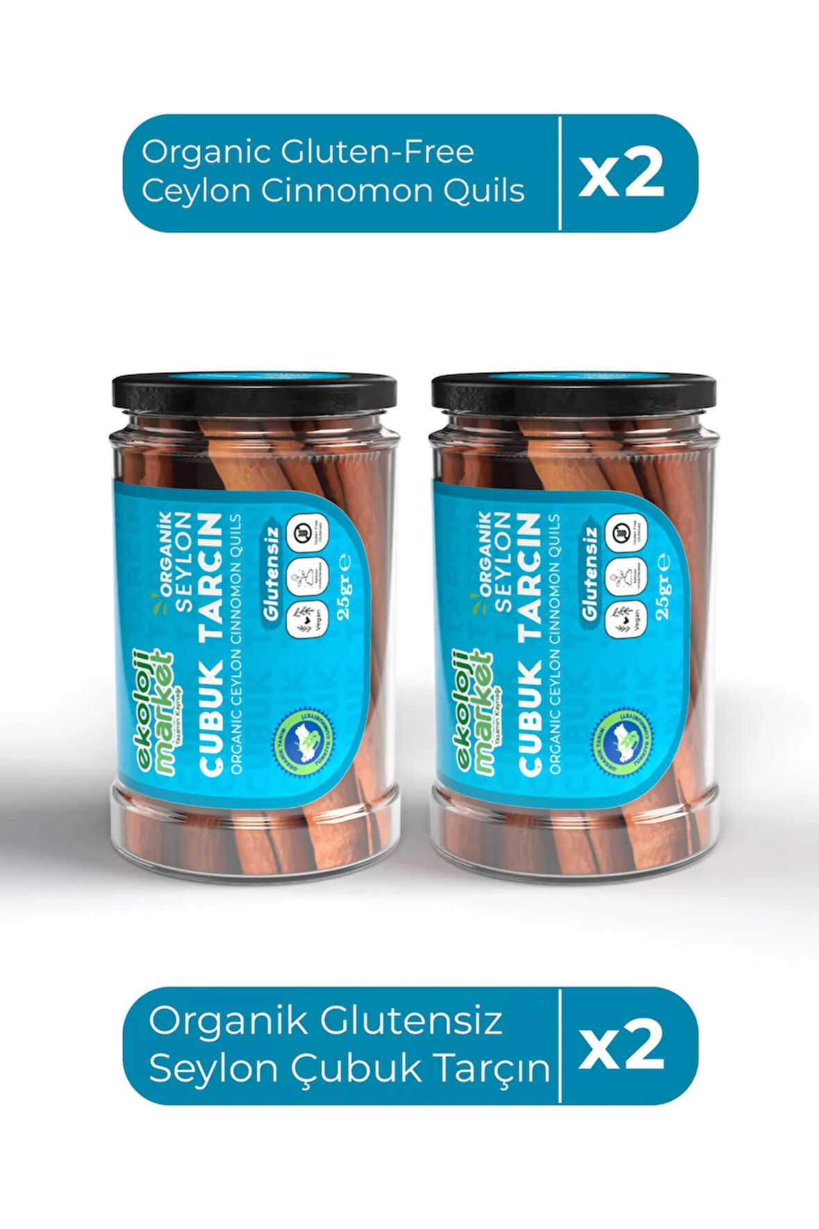 Organik Glutensiz Seylon Çubuk Tarçın 25 Gr x2 / Organic Gluten-Free Ceylon Cinnamon Quils 25 Gr x2