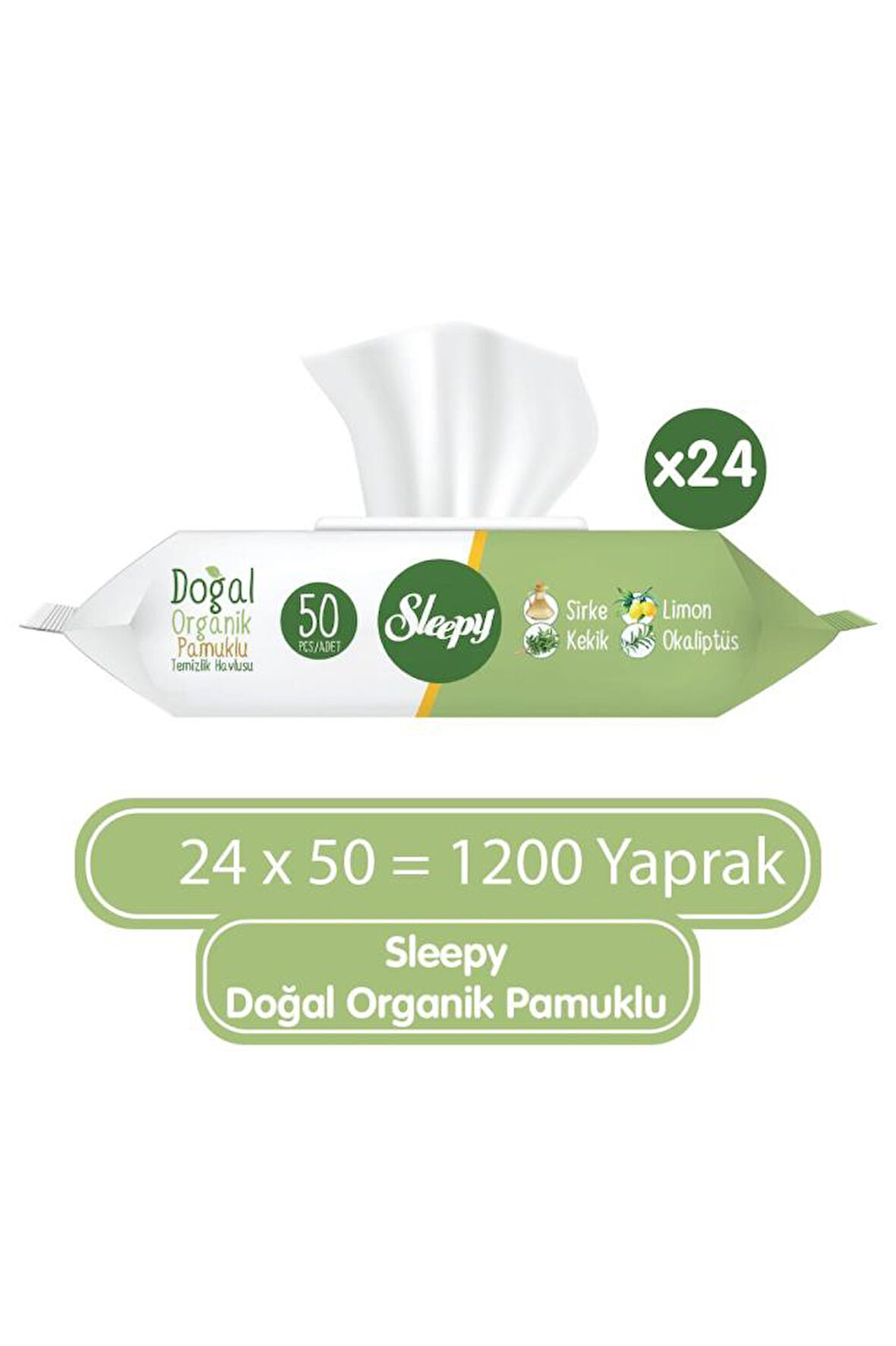 Sleepy Doğal Organik Pamuklu Temizlik Havlusu 24x50 1200 Yaprak