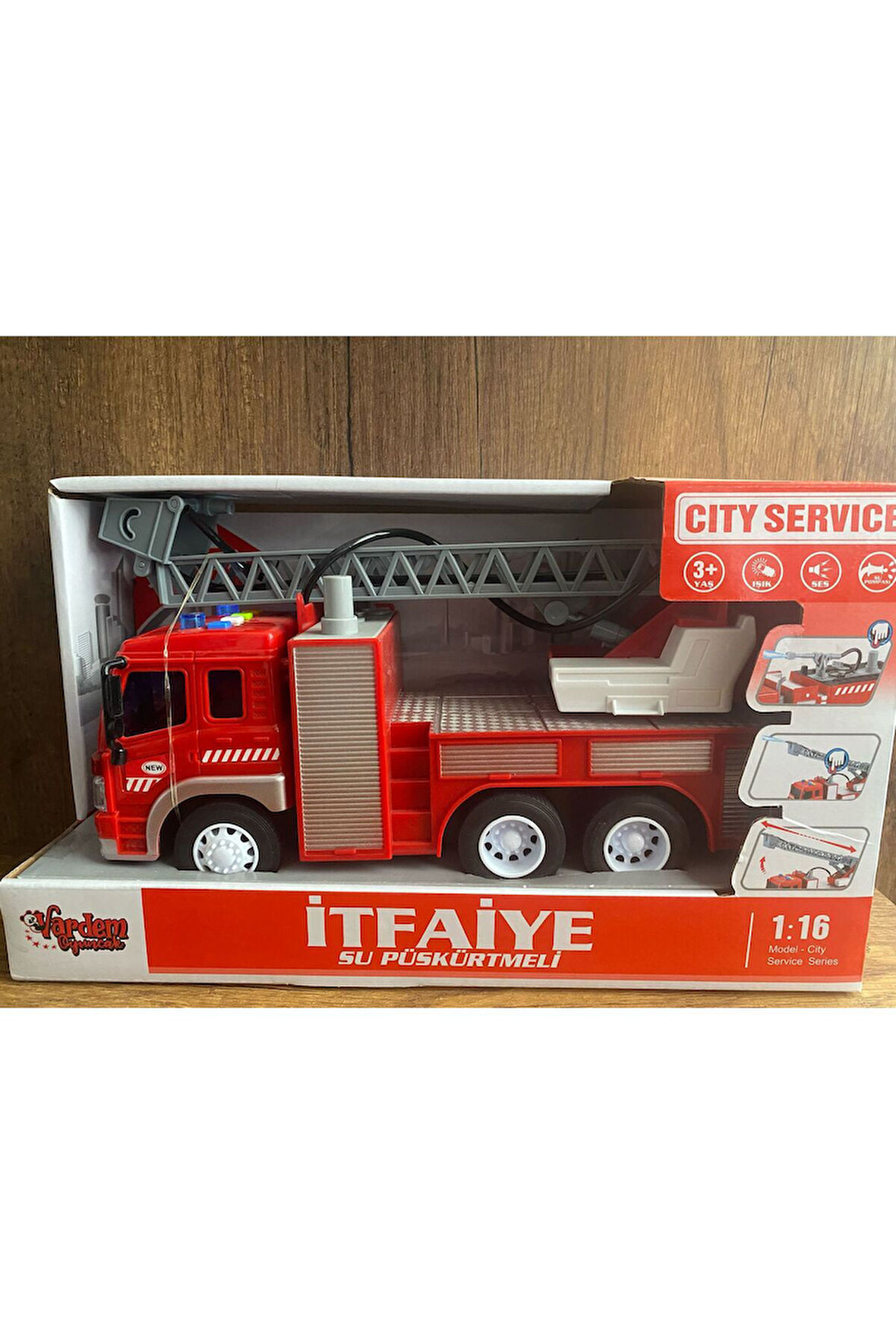 Sürtmeli Sesli Işıklı Su Püskürtmeli İtfaiye Aracı Oyuncak İtfaiye Arabası Merdivenli Su Püskürtür