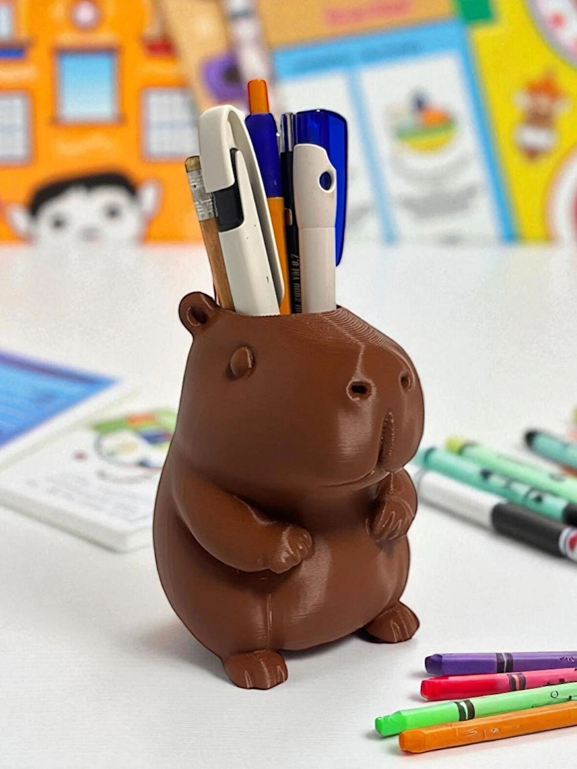 Kapibara Kalemlik Figür Sevimli Capybara Masaüstü Organizer Kırtasiye Ofis Hediyesi