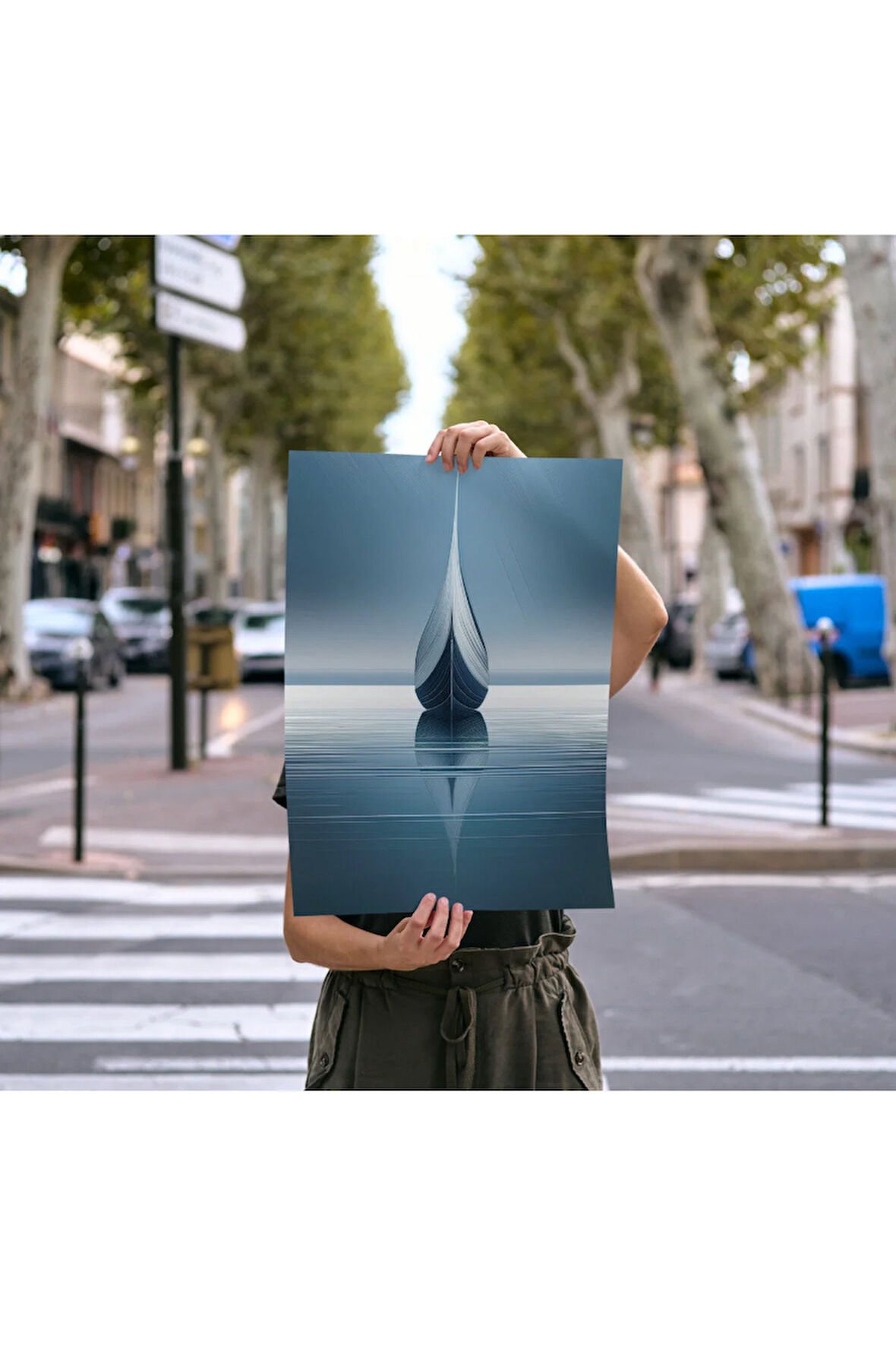 Çerçevesiz Poster Mavi Gemi