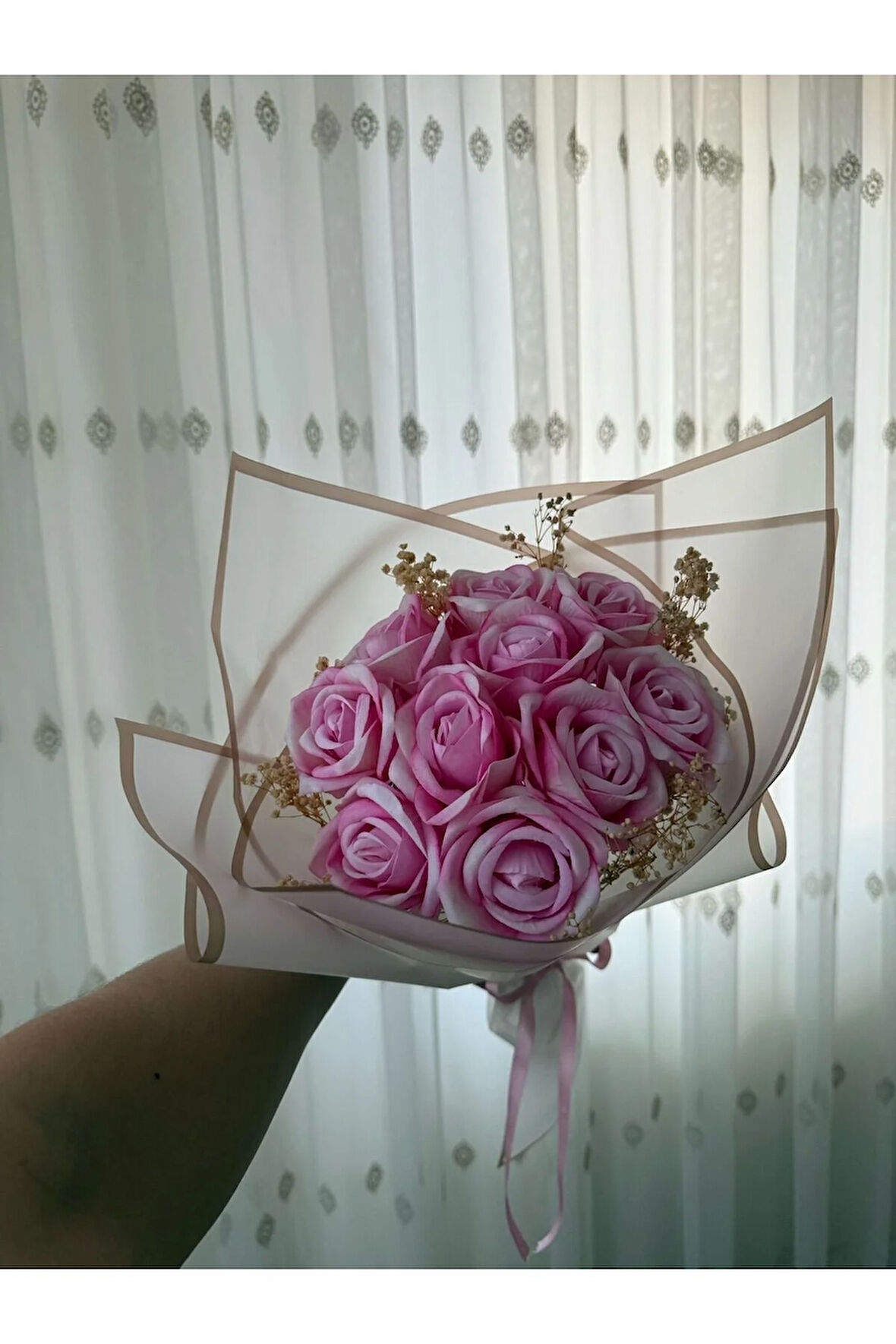 Pembe beyaz Gül Buketi 10 Lu Anne Çiçeği Gelin Isteme Söz 10 adet