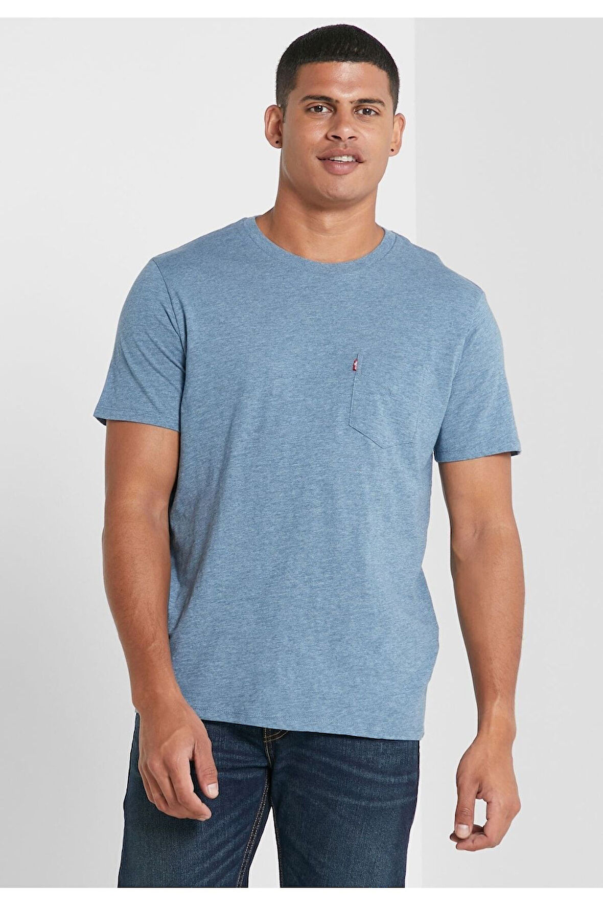 Erkek  Cepli Kısa Kol Indıgo Wash T-shirt /19342-0161