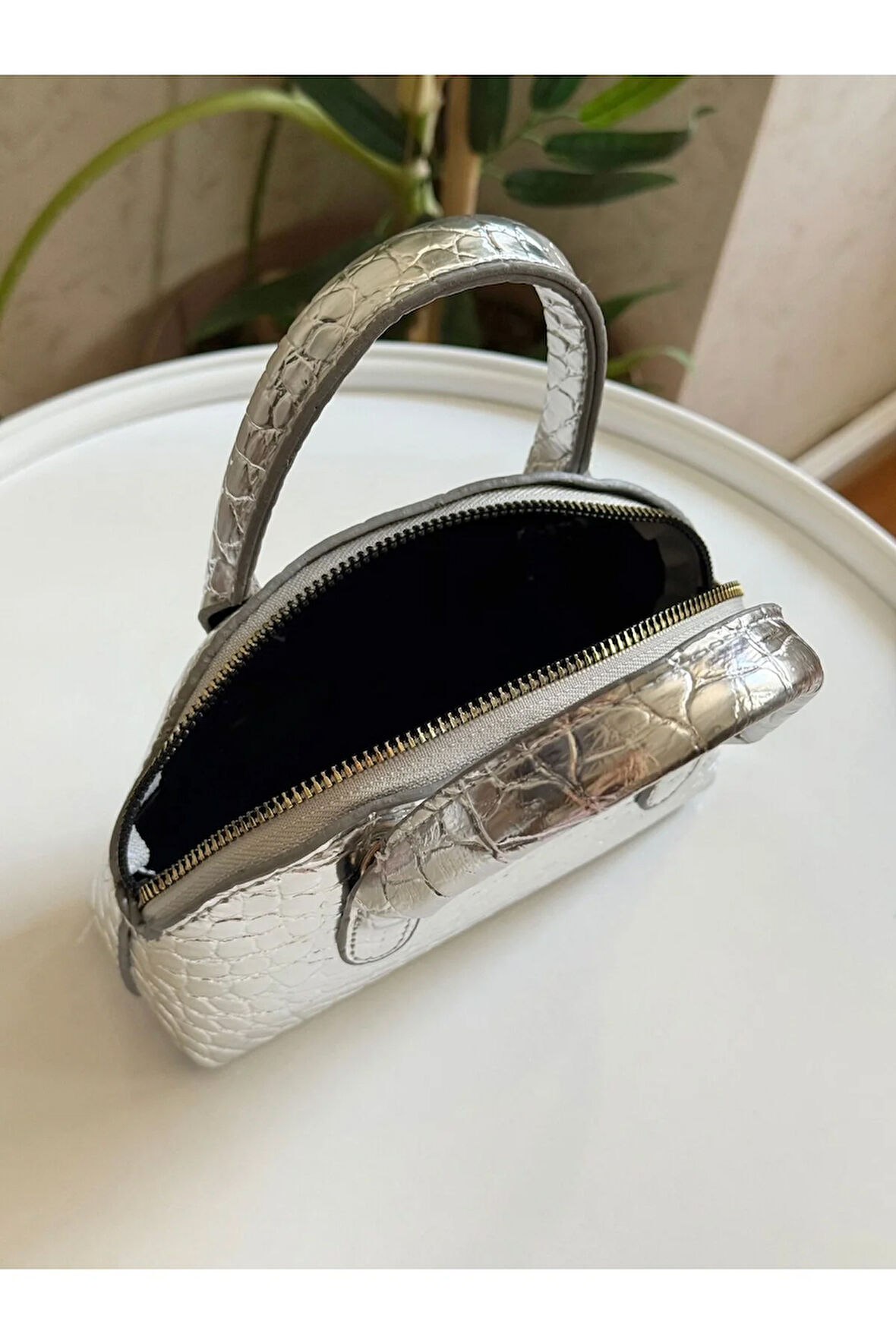 Kadın Parlak Mini Kroko Desen Uzun Askılı El, Omuz Çantası