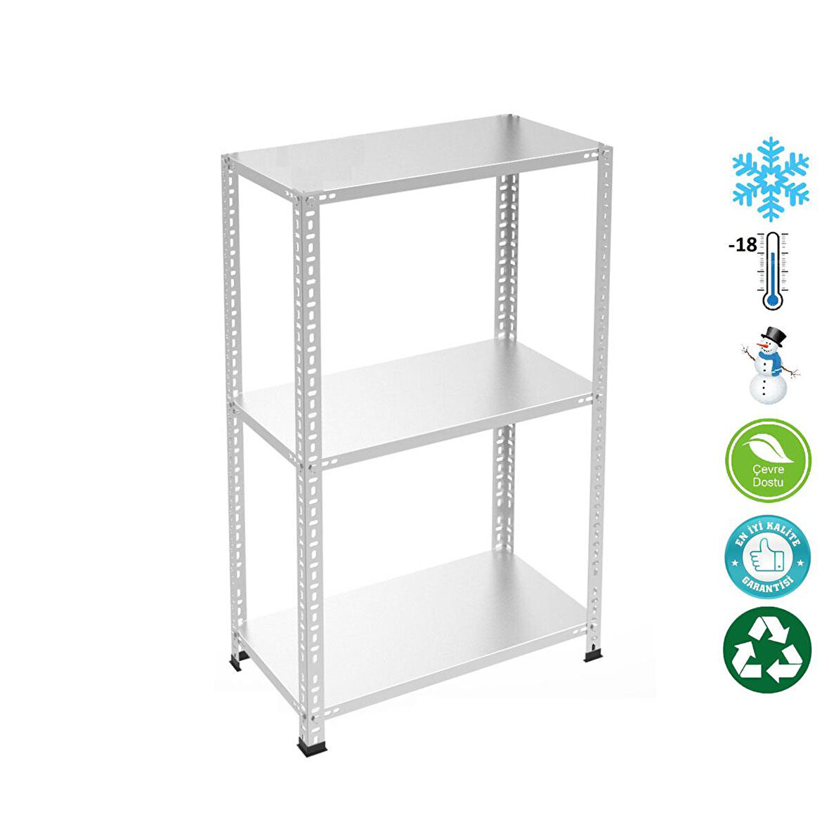 Galvanizraf 3 Katlı Galvaniz Çelik Raf Arşiv Rafı Depo Rafı Kiler Rafı 31x93x100