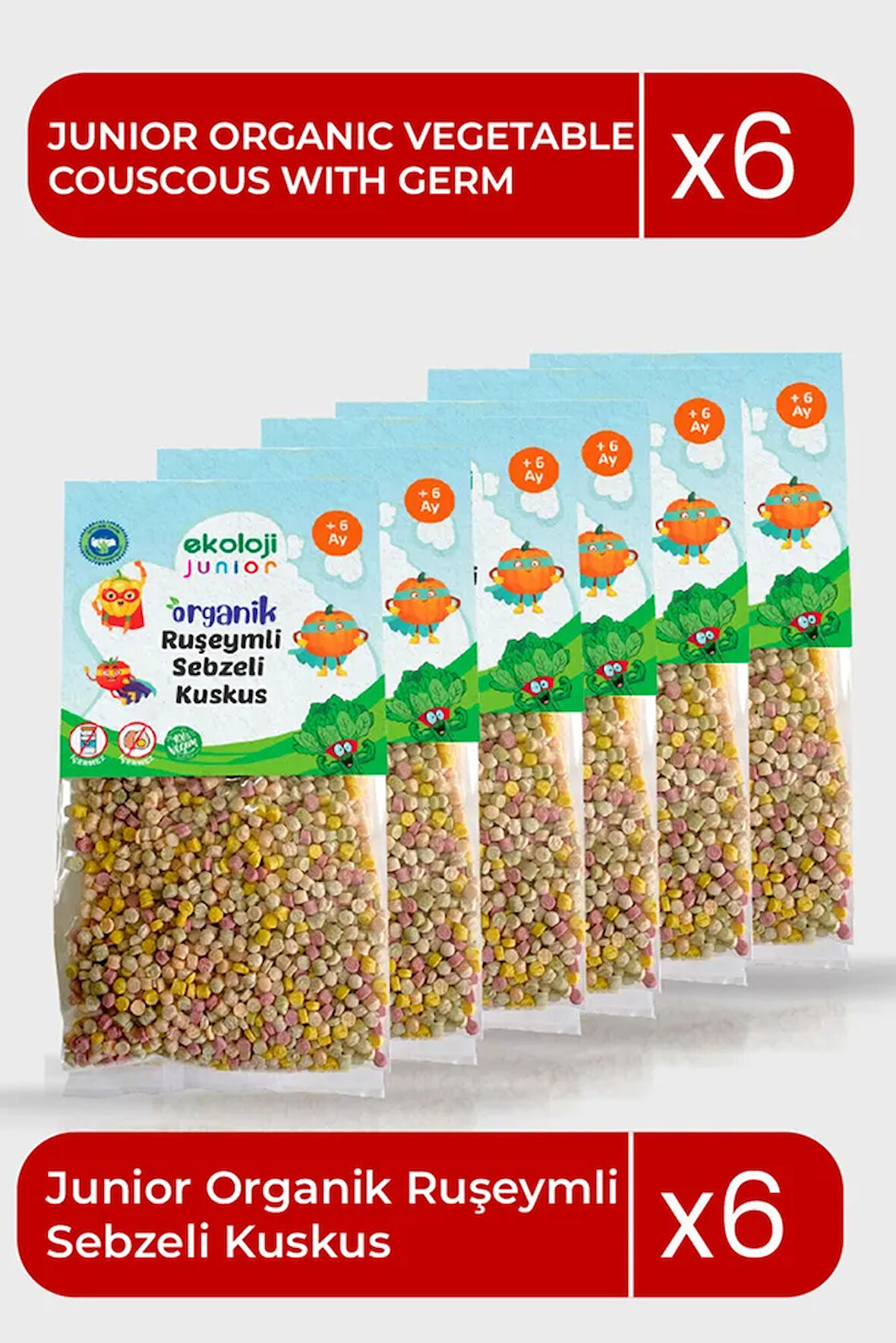 Organik Ruşeymli Sebzeli Kuskus 250gr 6Paket Couscous with Organic Wheat Germ Vegetables250gr6pack