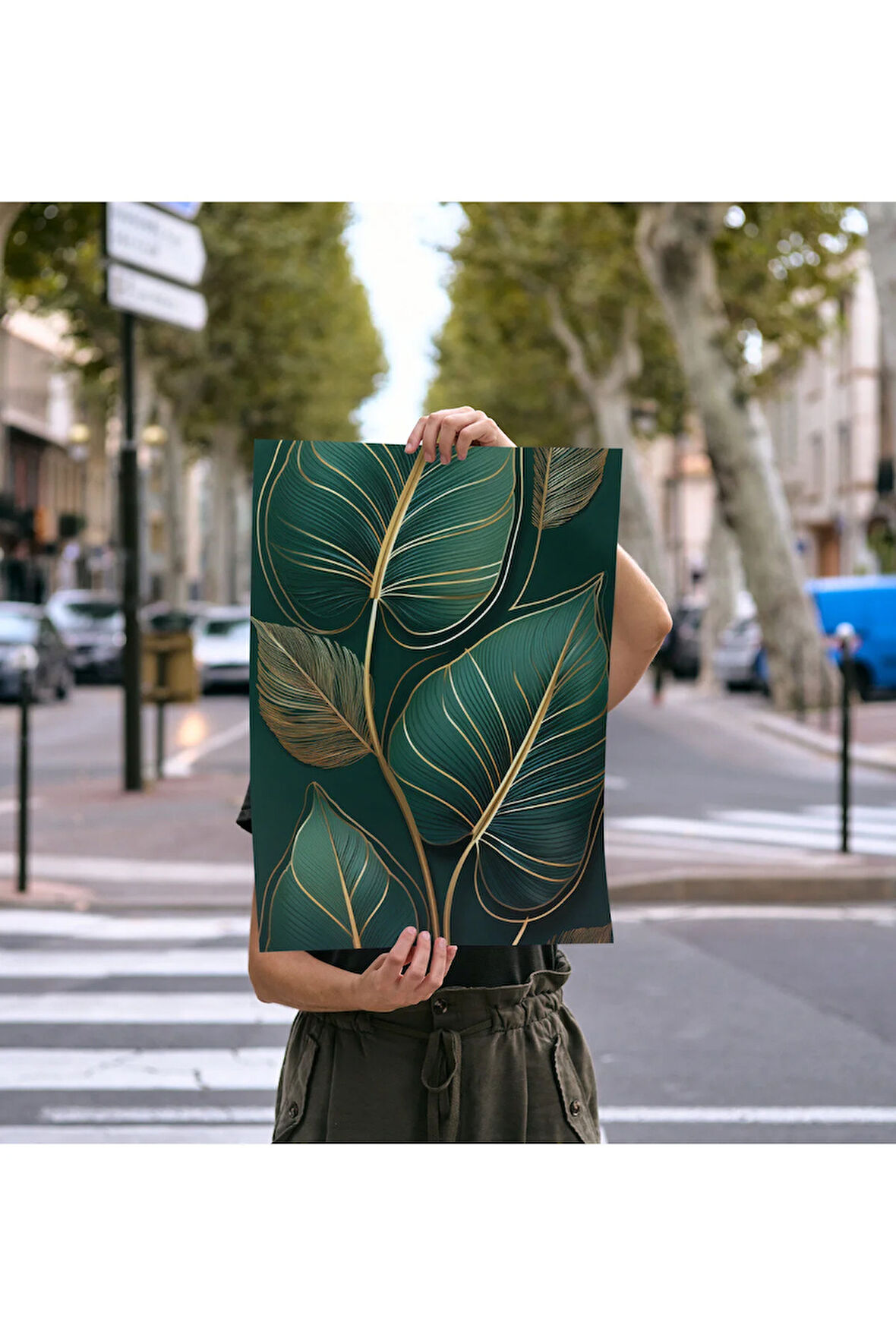 Çerçevesiz Poster , Dijital Baskı , Soyut Tablo , Yeşil Yaprak