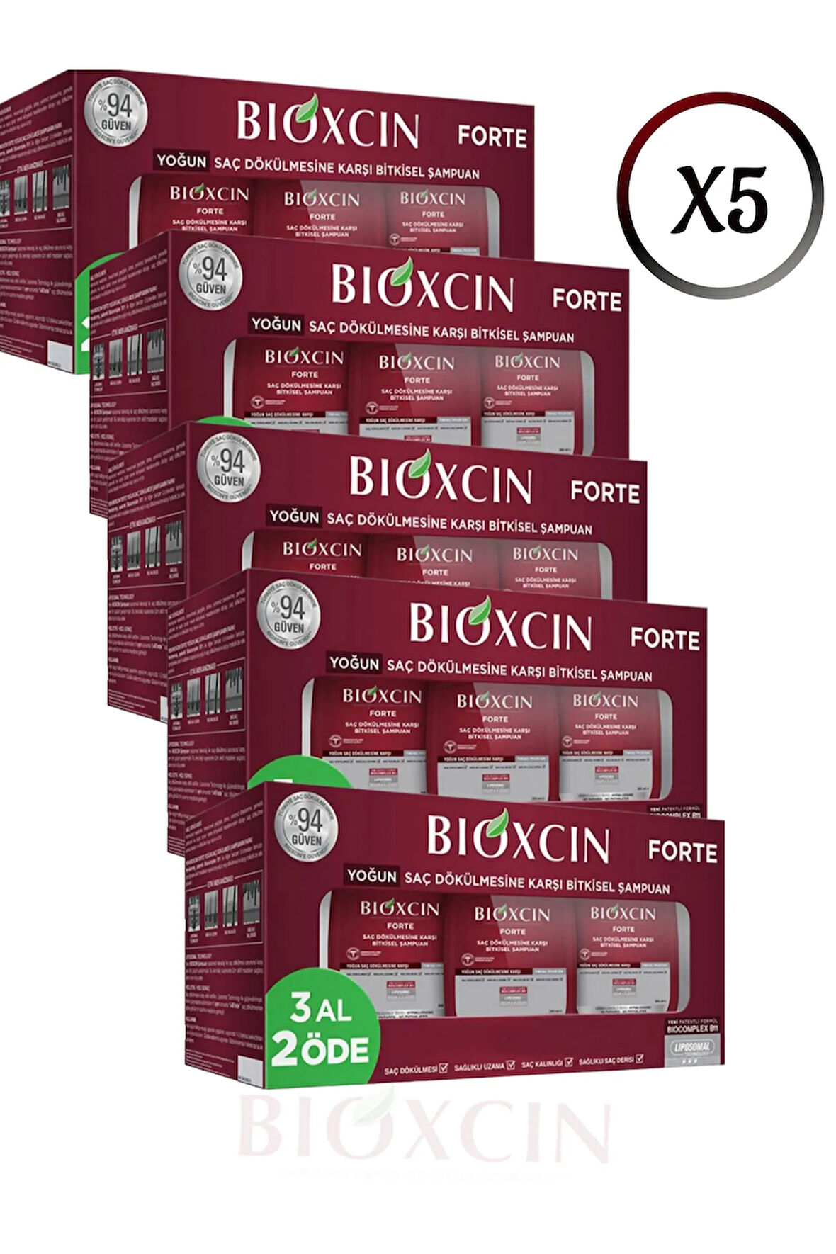Forte Yoğun Dökülme Karşıtı Şampuan (Tüm Saç Tipleri İçin) 3x300 ml (5 ADET )   Forte Set1727