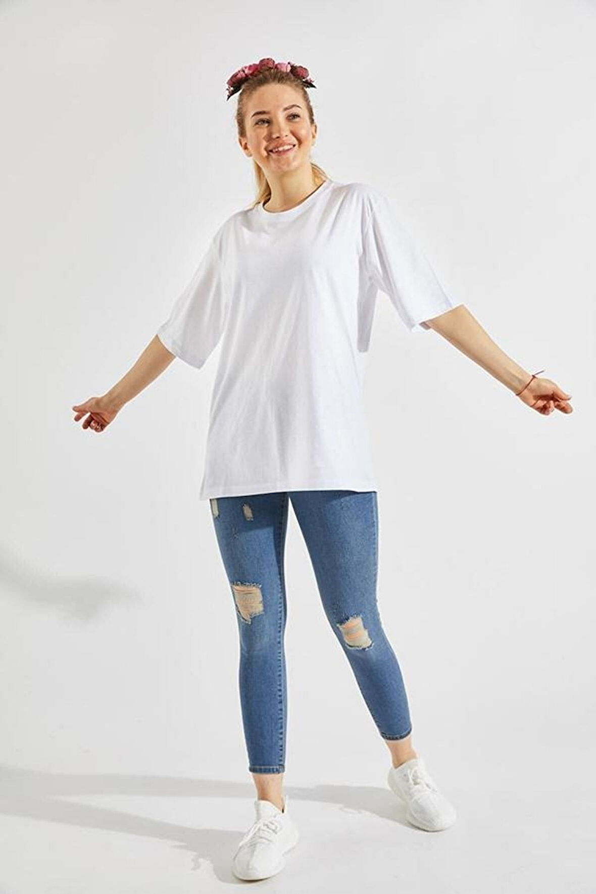 Siyah Basic Oversize Bisiklet Yaka Kısa Kollu T-shirt