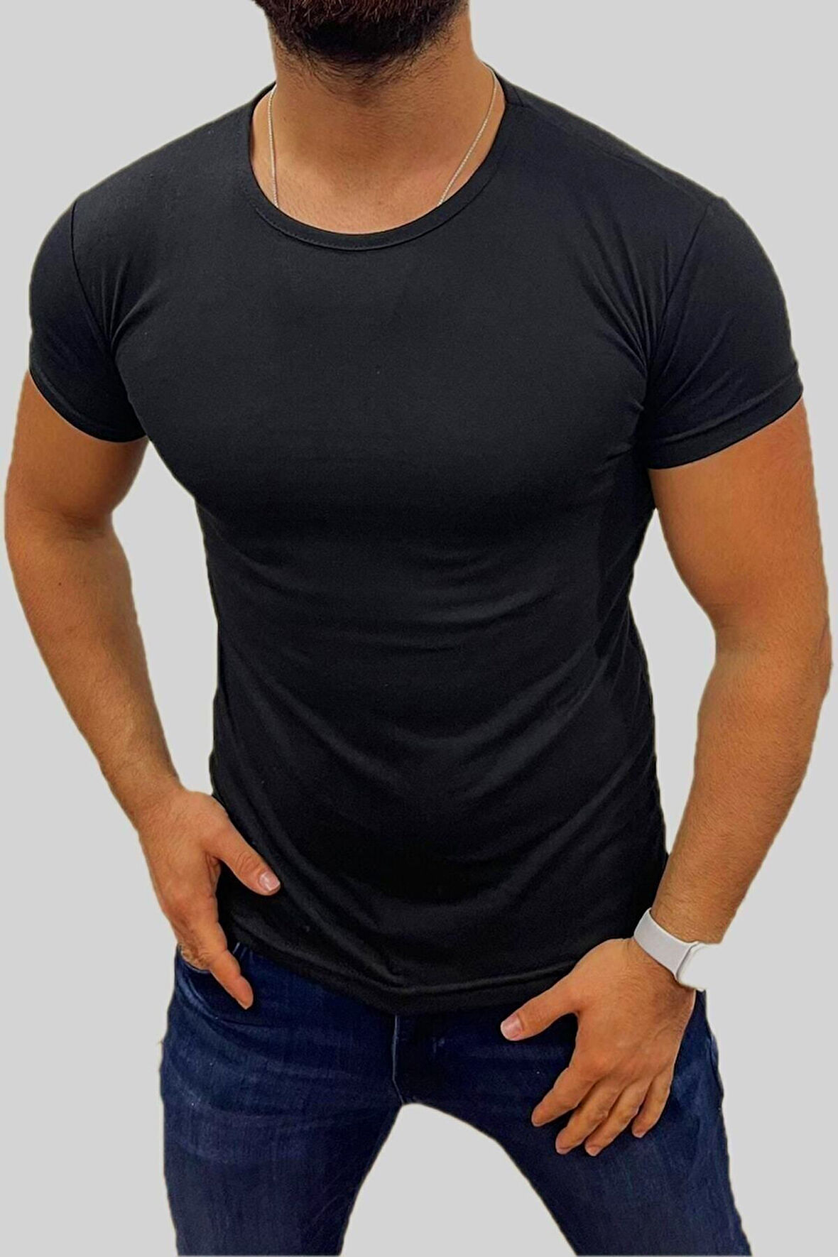 Düz Renk Sade Erkek Tişört Basic Dar Kesim Slimfit