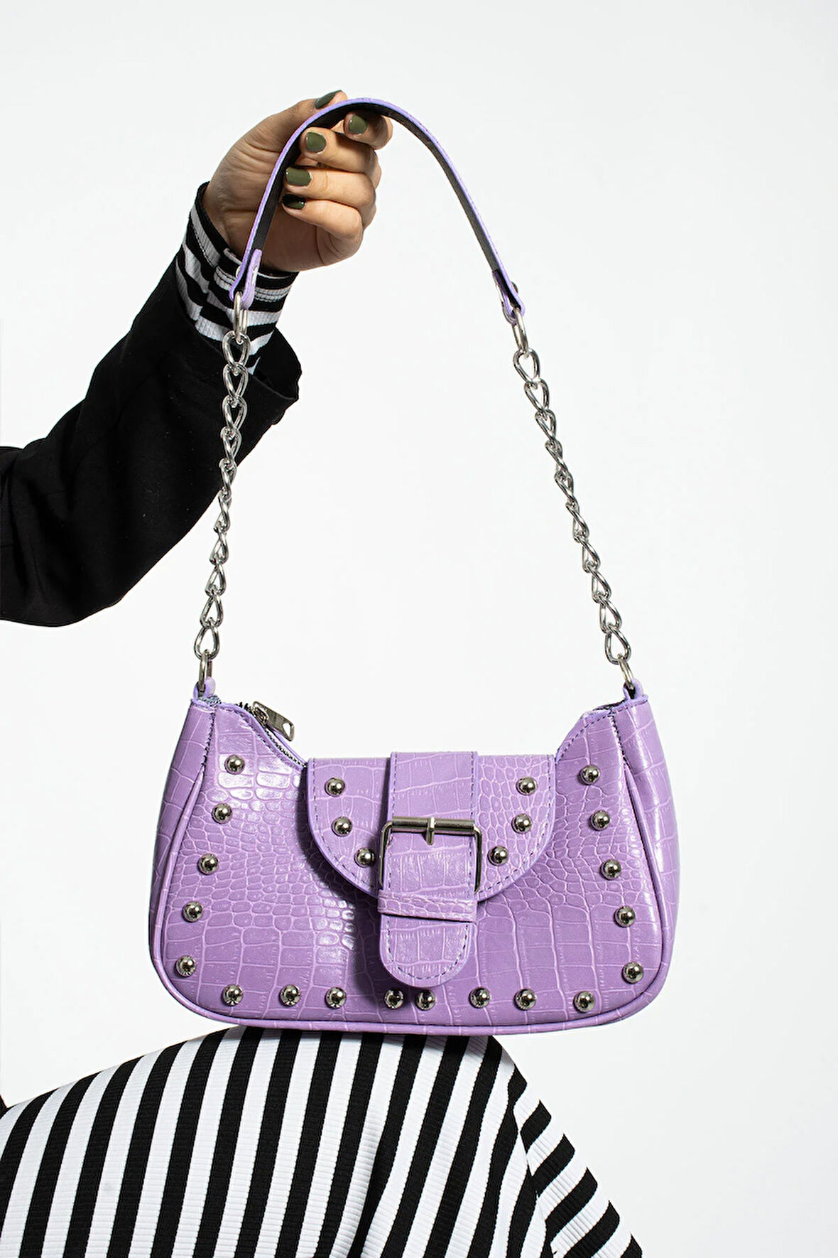 Bony ma zımbalı timsah desenli kol çantası