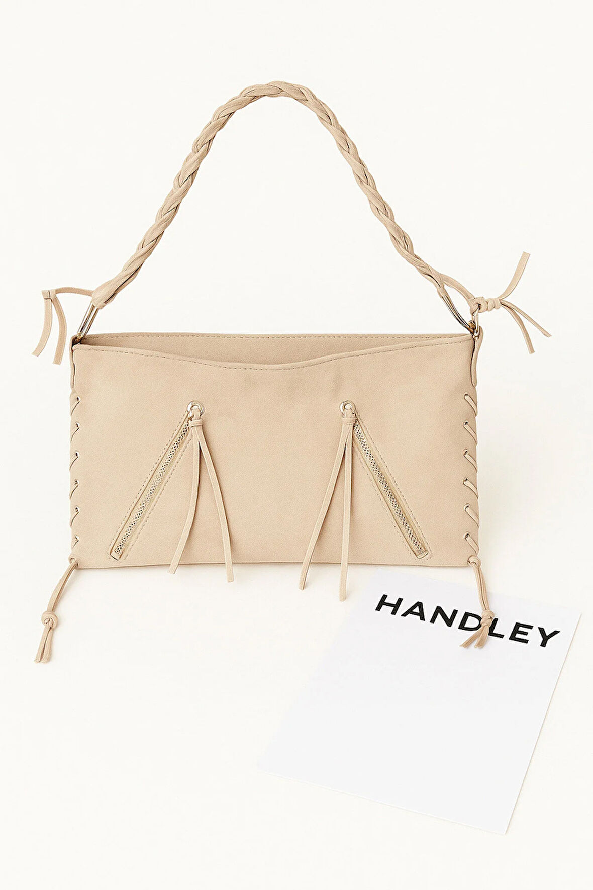 Bohem Süet Kadın Omuz ve El Çantası – Örgü Saplı Fermuar Detaylı Tasarım