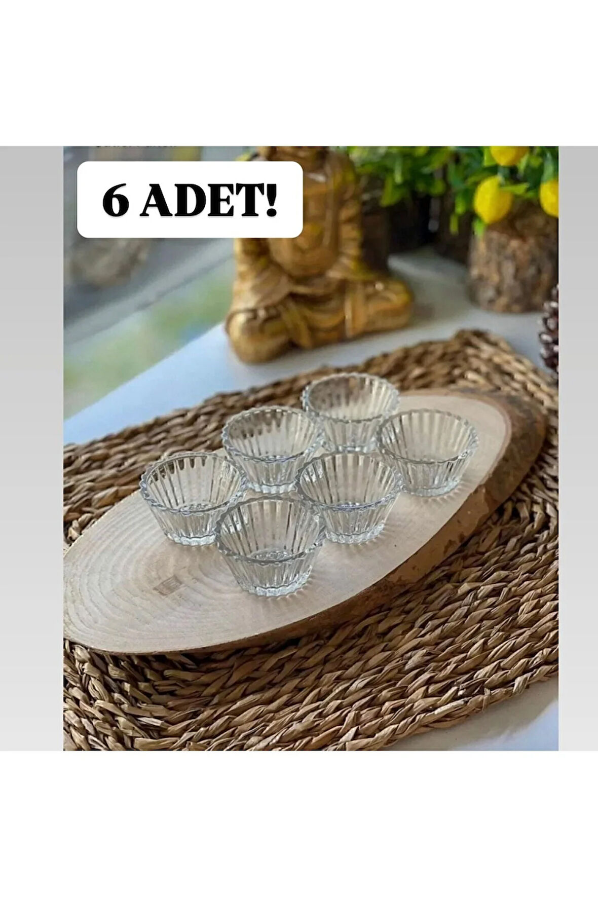 6 Adet Mini Cam Sosluk Kahve Yanı Lokumluk Reçellik Sunumluk Dekoratif Tabak