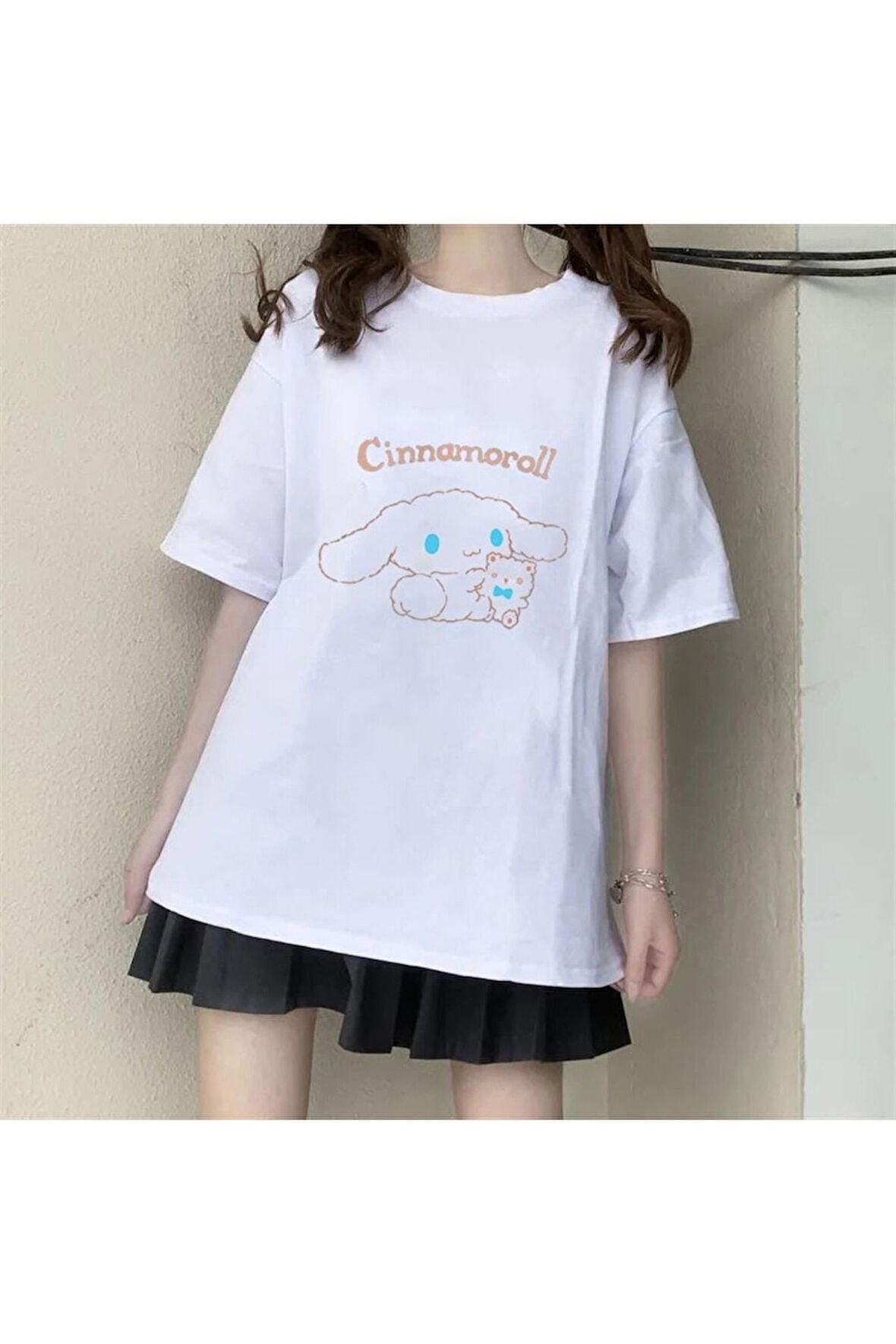 Daily Bear & Cinnamoroll Beyaz Unisex Oversize T-shirt