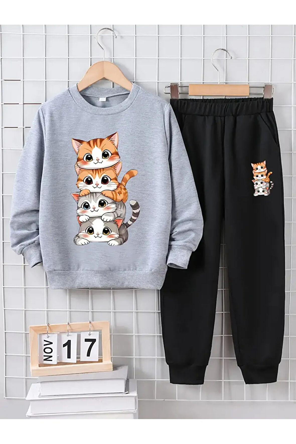 Kedi BASKILI UNISEX PAMUKLU ÇOCUK EŞOFMAN TAKIMI