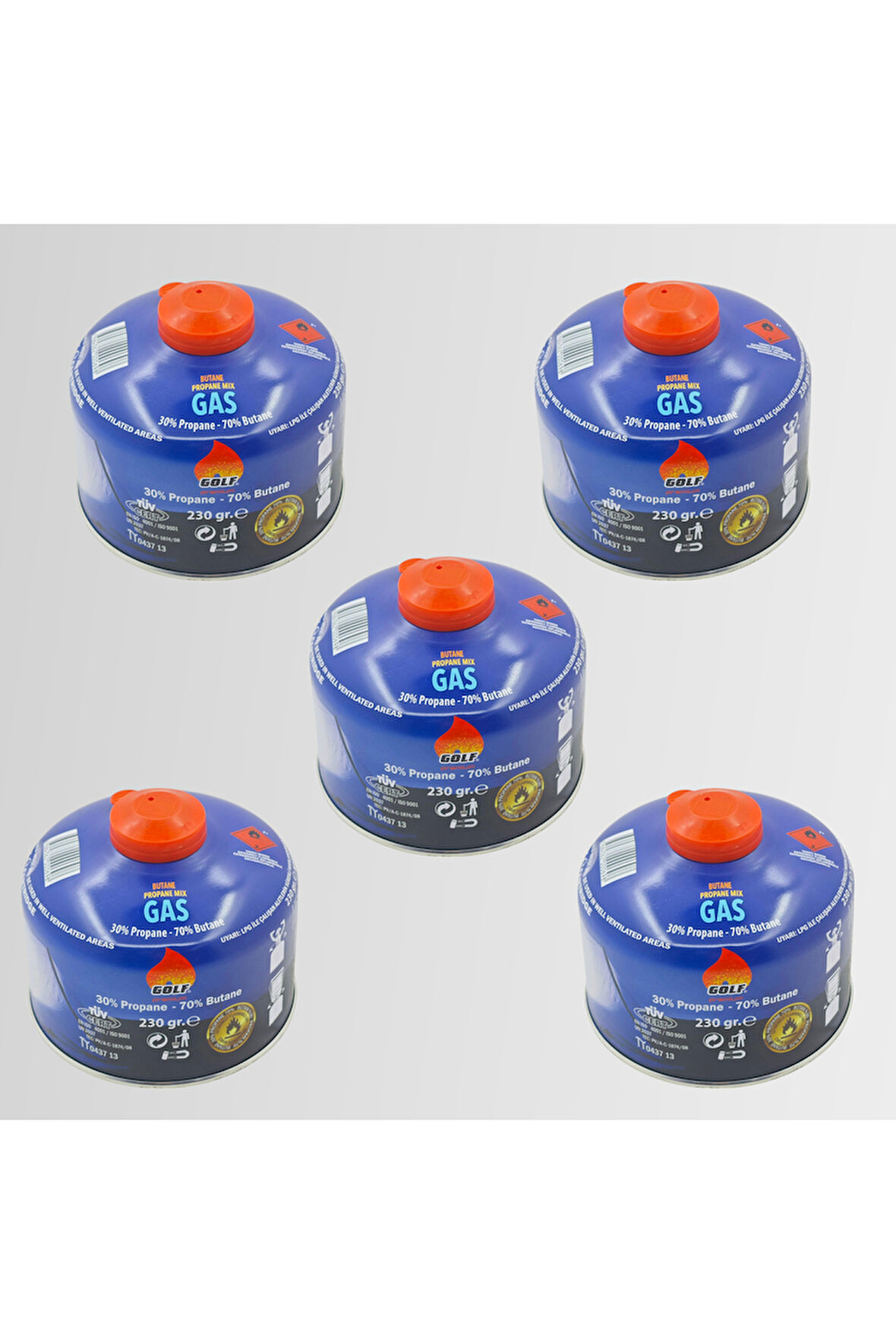 5'li Set - GOLF Butan Propan Kamp Gazı Valfli Kartuş 230 GR