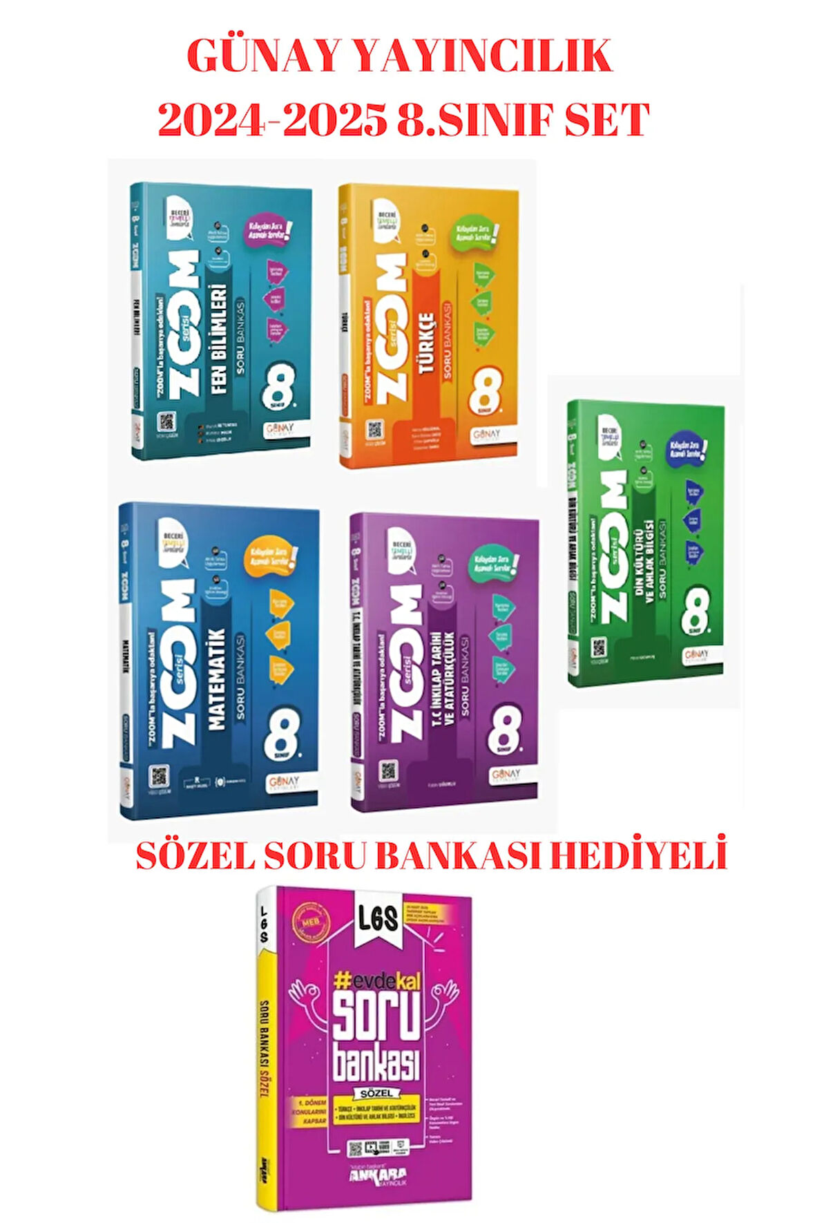 8. Sınıf Zoom Türkçe + Matematik + Fen + İnkılap + Din Seti 2025 (Sözel Soru Bankası Hediyeli)