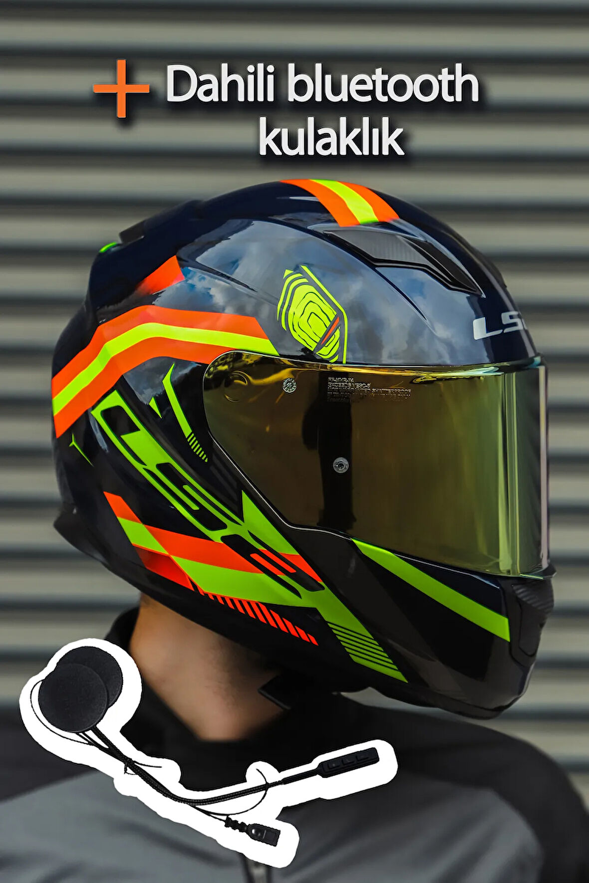 Stream Evo Reflex Mavi Turuncu Kask + Dahili Bluetooth Kulaklık