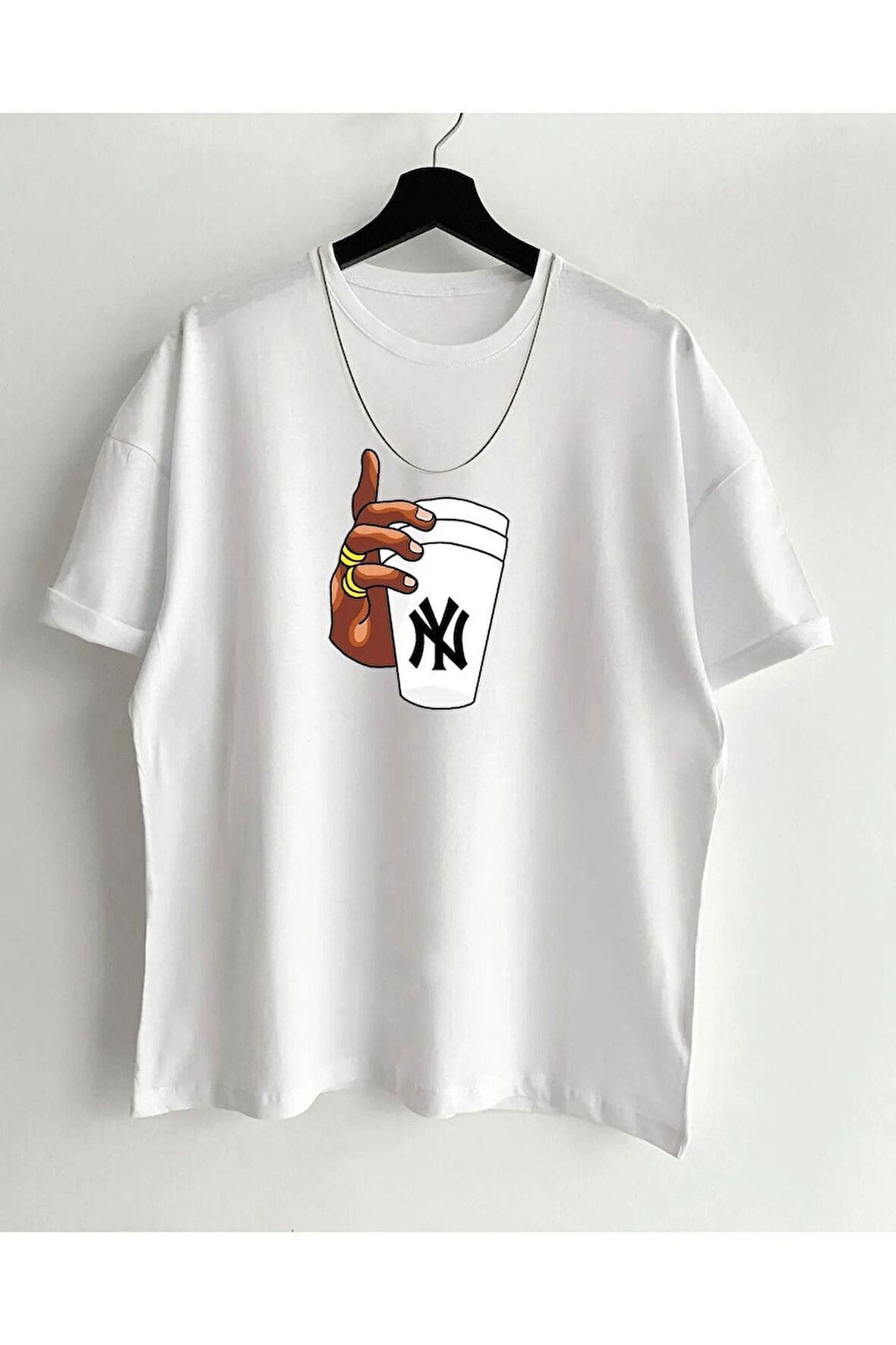 Erkek Oversize Baskılı Pamuklu Bisiklet Yaka Kısa Kollu T-shirt garalio