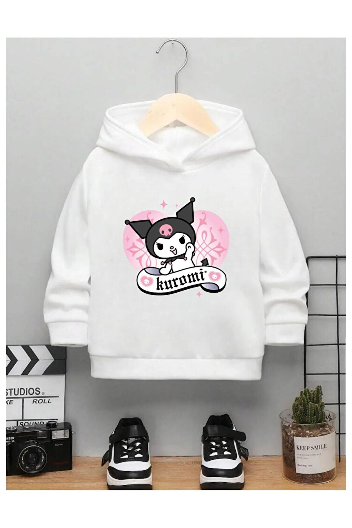 Çocuk Tasarım Kuromi Baskılı Kapüşonlu Sweatshirt Pamuklu
