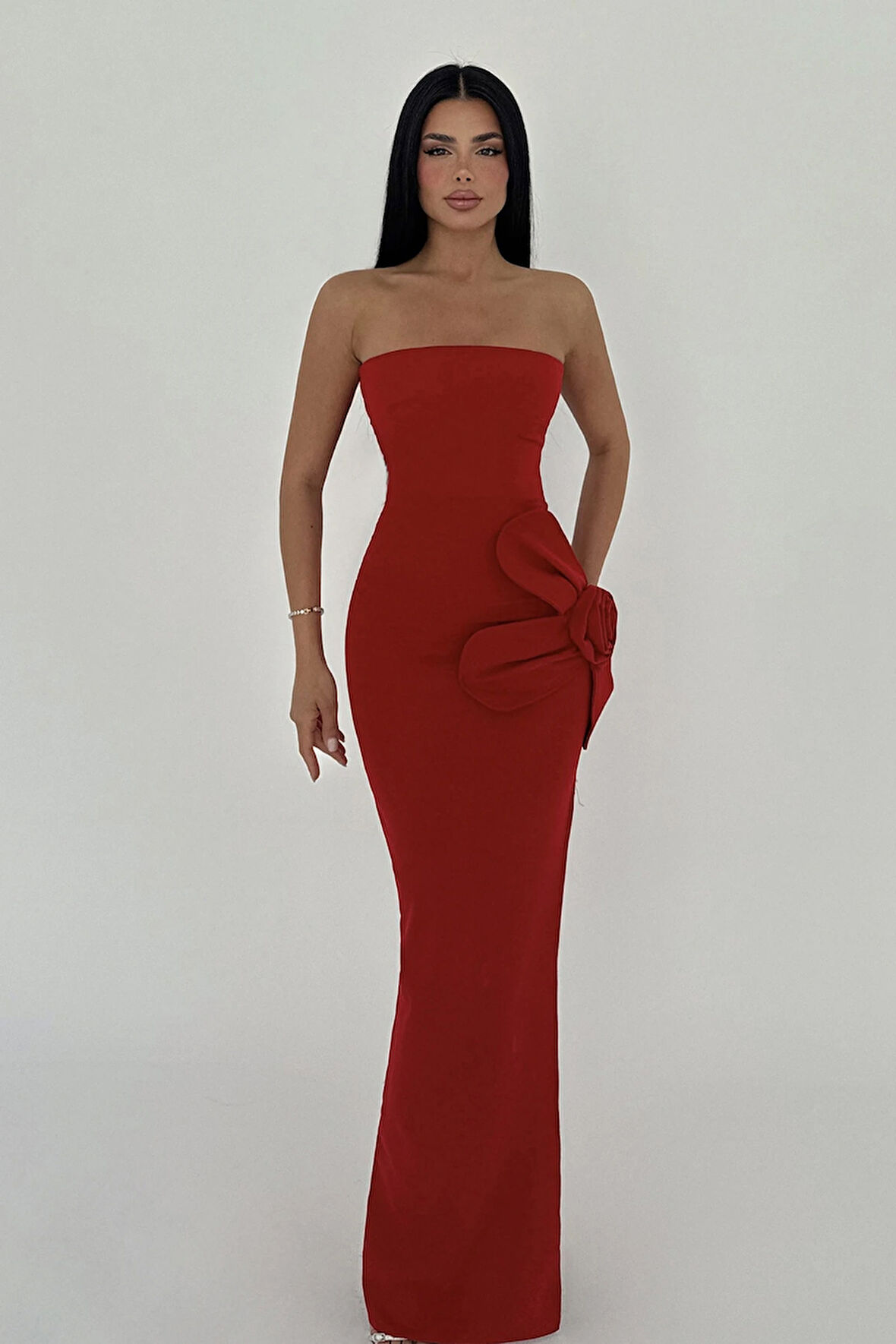 Kırmızı Daysi Straplez Elbise ATE-2604