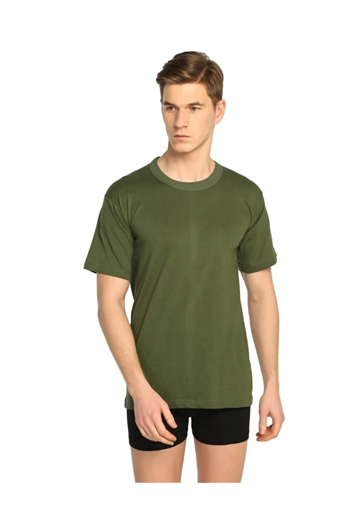 Erkek Penye 6'lı Paket 0 Yaka Yarım Kollu Fanila (Haki) %100 Pamuklu