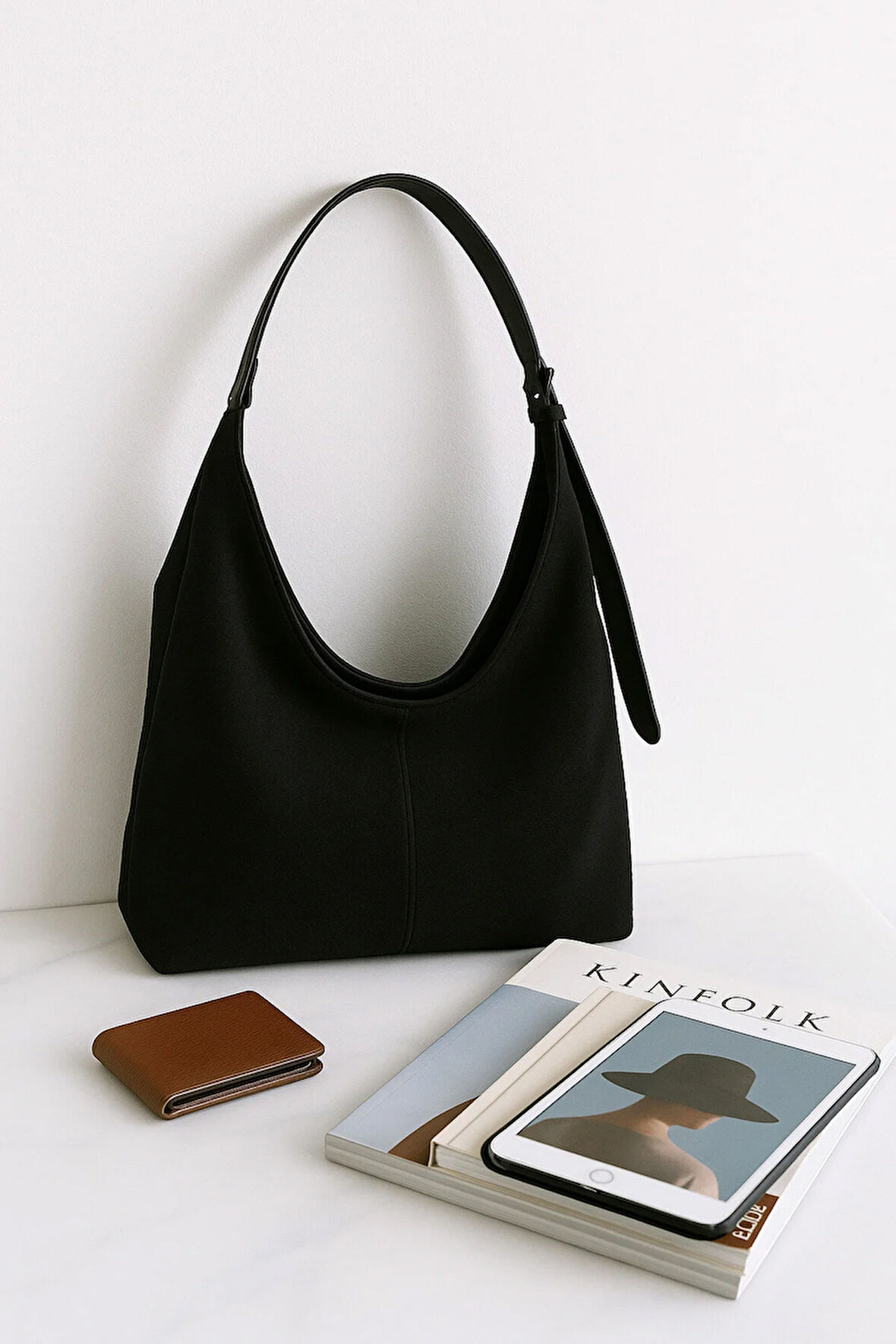 Lüks Süet Dokulu Geniş Omuz Çantası