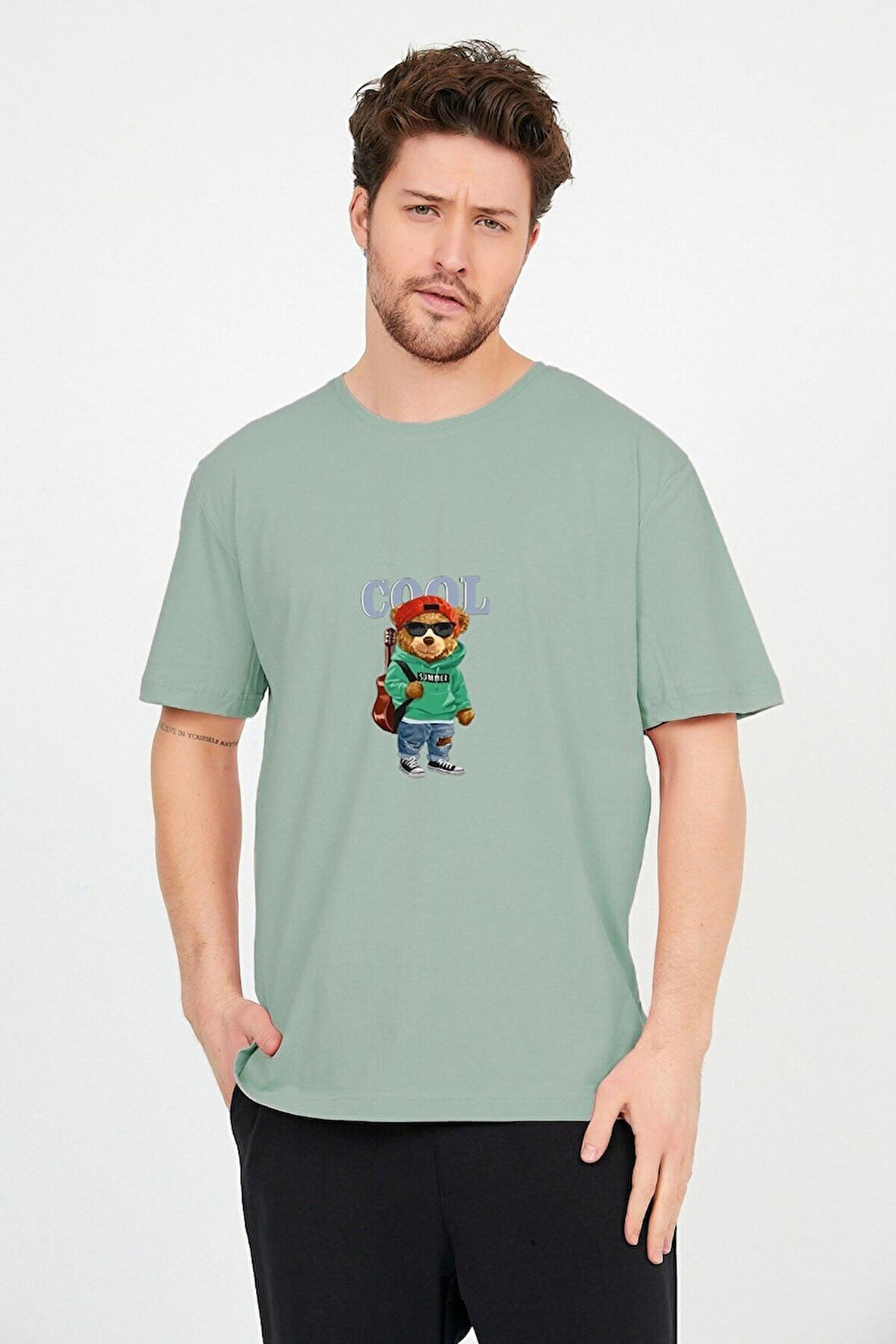 Siyah Ön Baskılı Pamuklu T-shirt