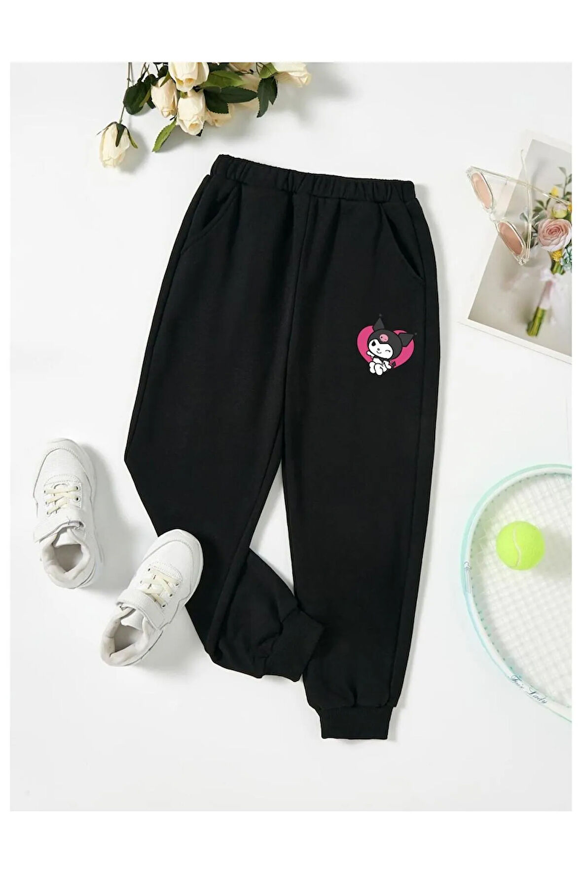 Çocuk Tasarım Kuromi Kalp Baskılı Kapüşonlu Sweatshirt Pamuklu